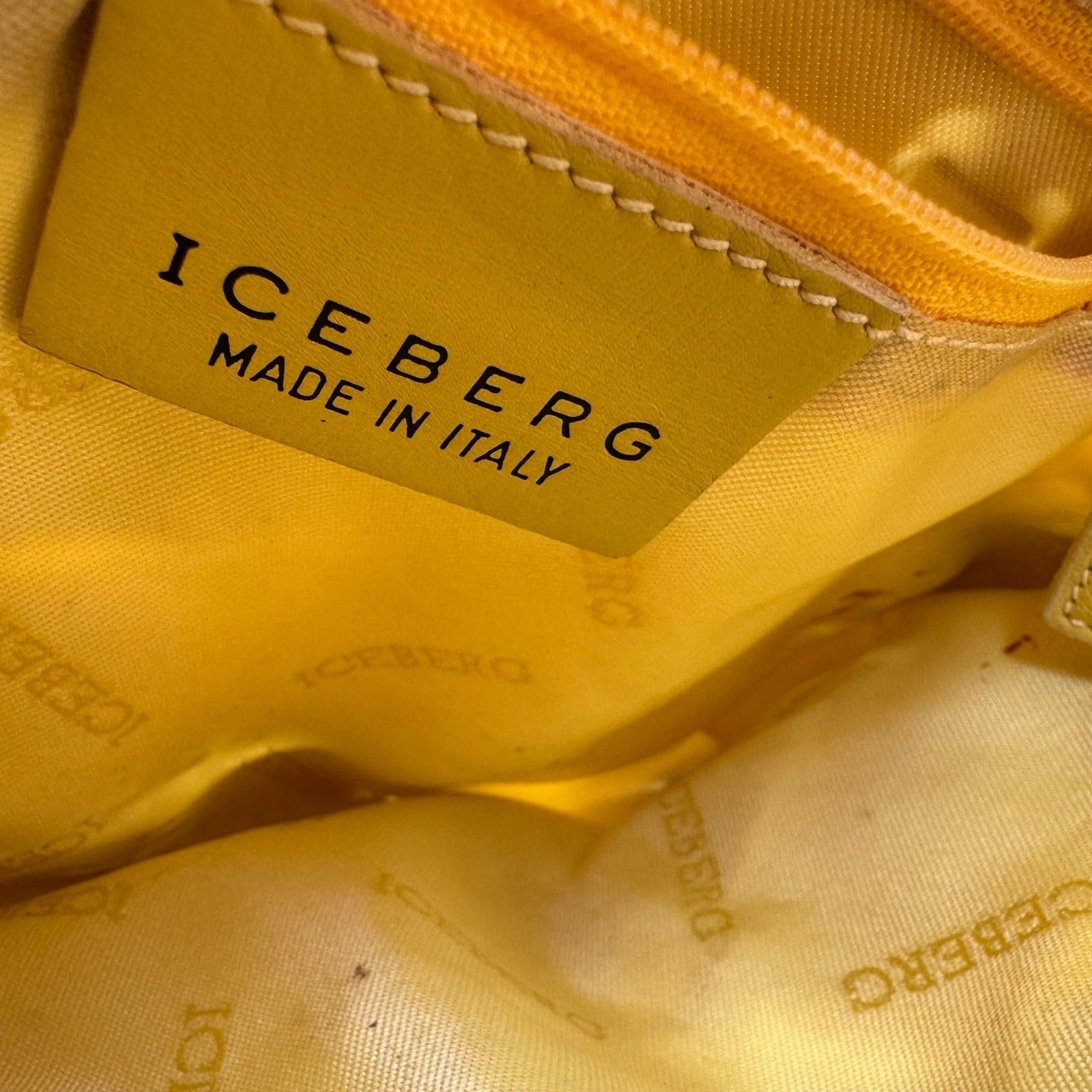 Iceberg Italian Vintage Y2K Avant Garde Yellow Leather Cage Ring Shoulder Bag