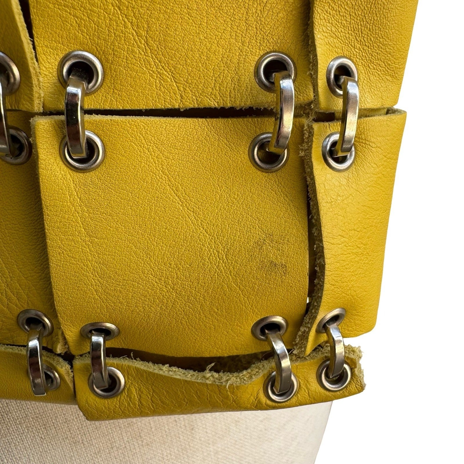 Iceberg Italian Vintage Y2K Avant Garde Yellow Leather Cage Ring Shoulder Bag
