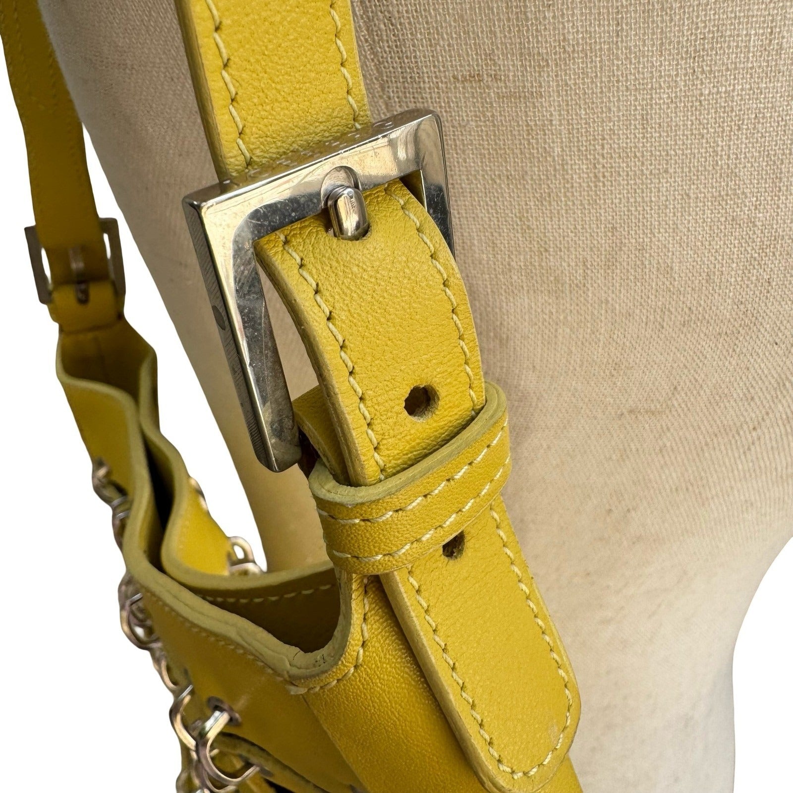 Iceberg Italian Vintage Y2K Avant Garde Yellow Leather Cage Ring Shoulder Bag