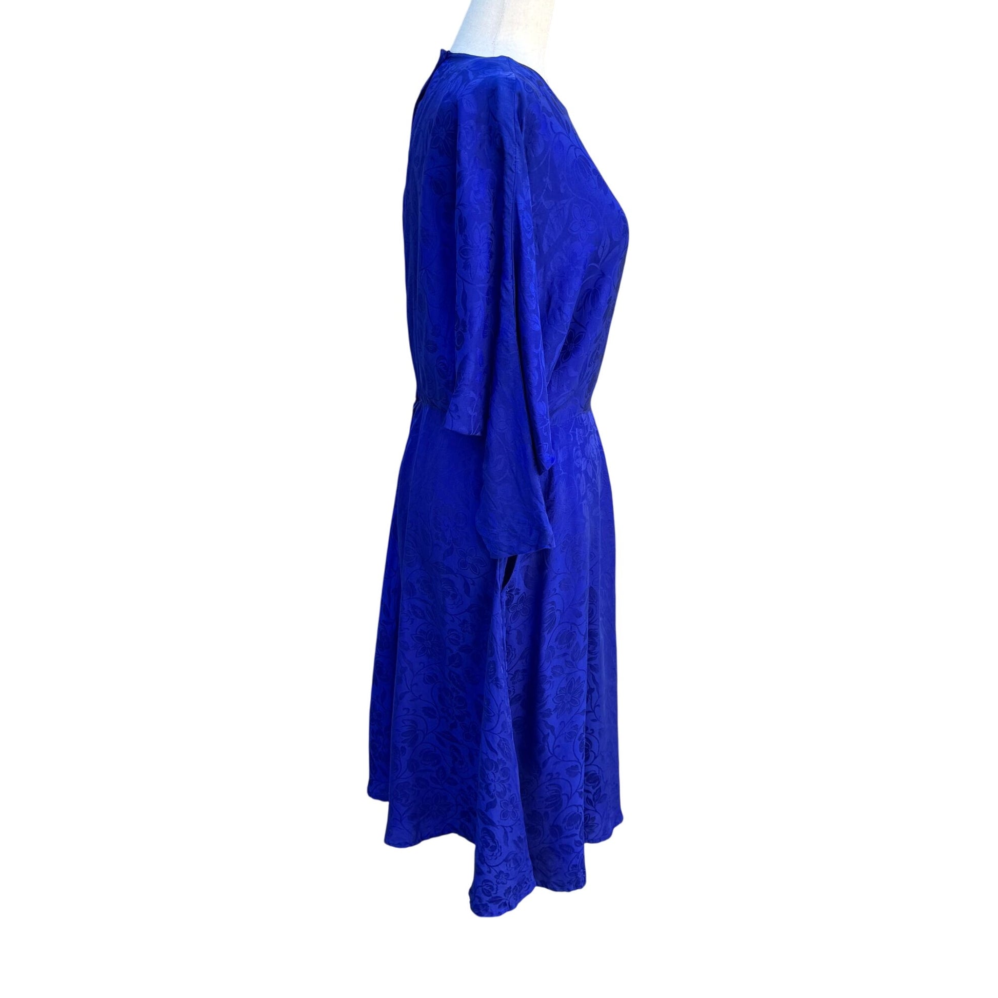 Smooth Premier Vintage Silk Royal Blue Floral Jacquard Open Back Cocktail Dress