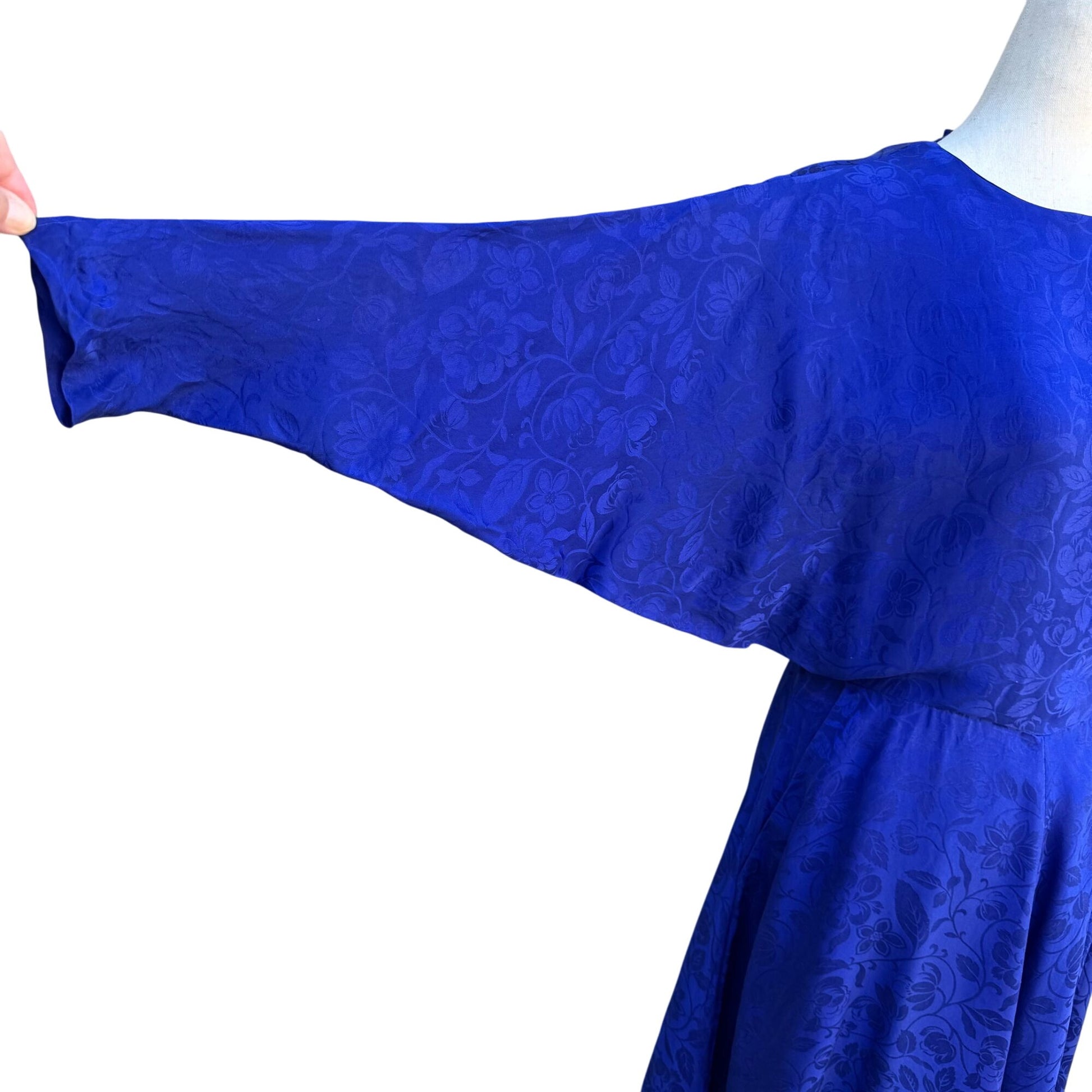 Smooth Premier Vintage Silk Royal Blue Floral Jacquard Open Back Cocktail Dress