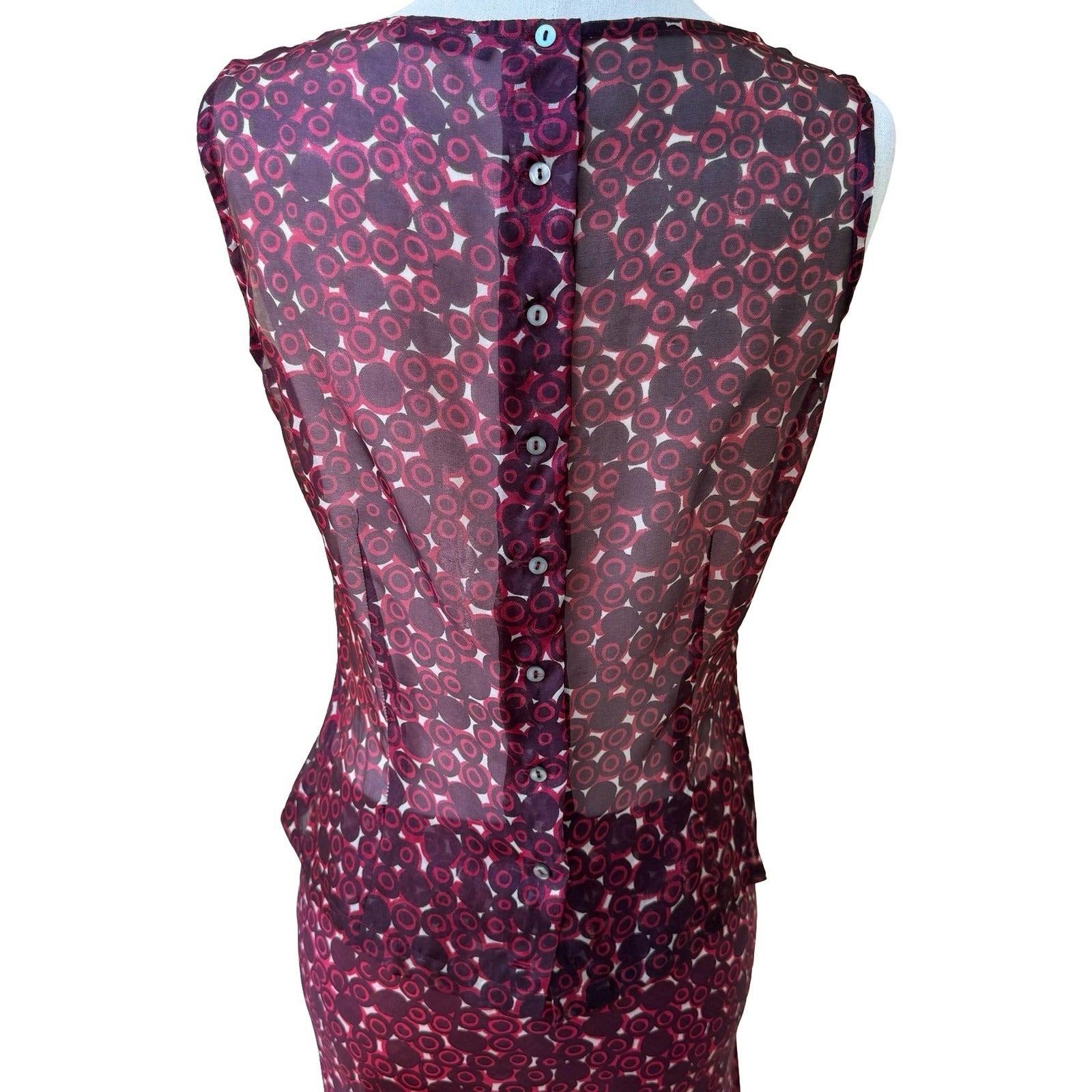 Lance Karesh Vintage Y2K Silk Geometric Sheer Peplum Top Midi Skirt Dress Set