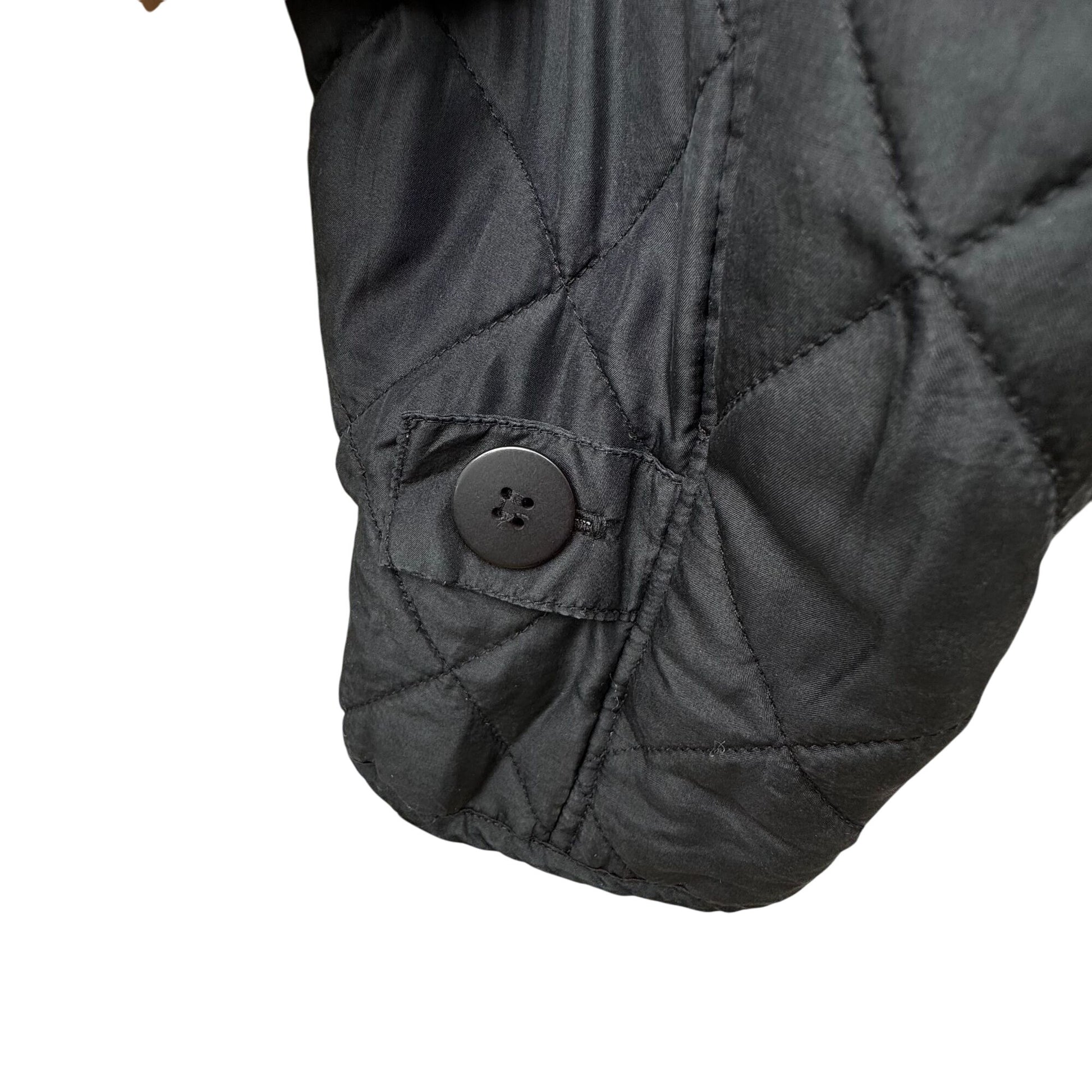 Clio Vintage Womens Black Quilted Jacket Button Front Pockets Drawstring Waist M