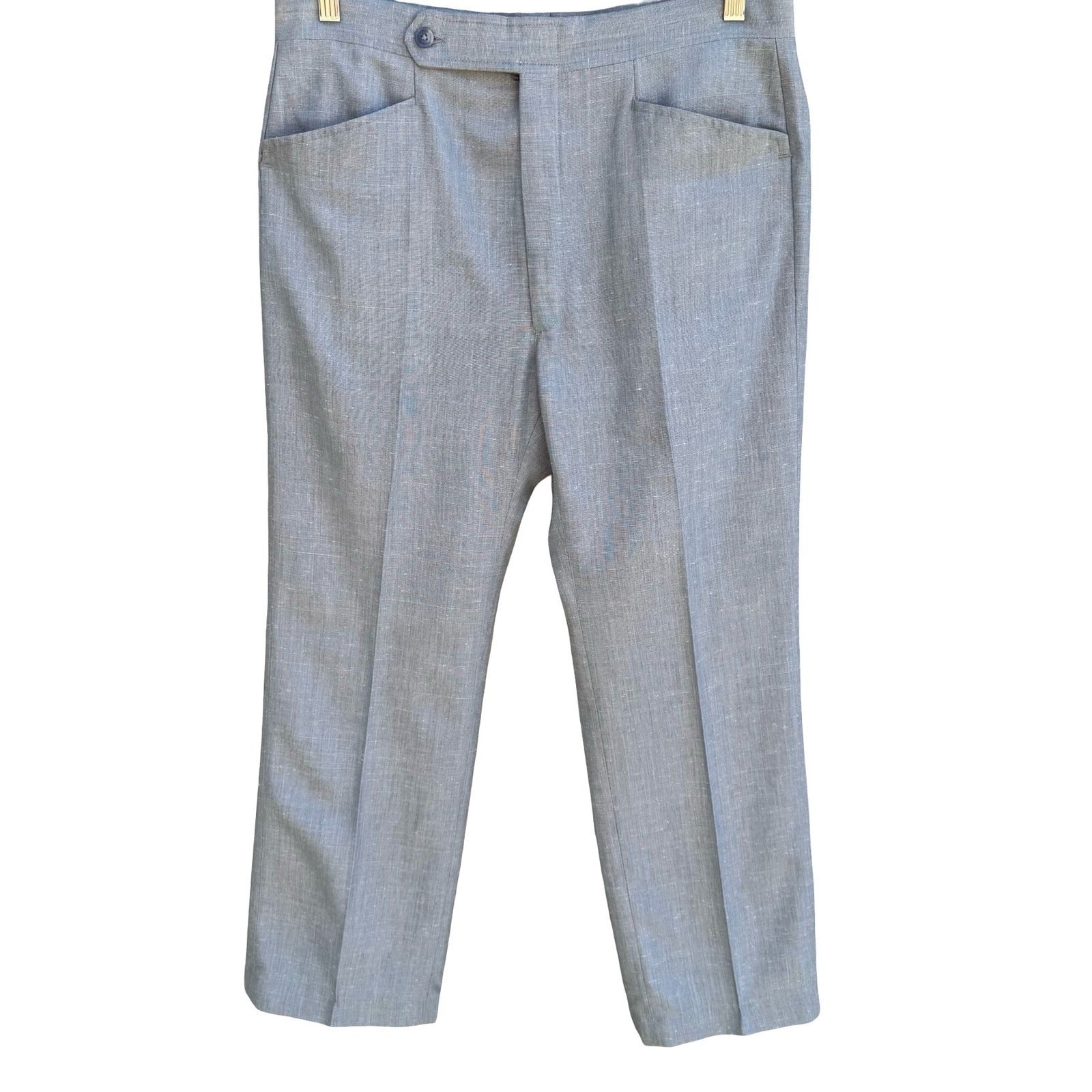 Haggar Vintage 50s 60s Blue Linen Blend Trousers Frontier Pocket Straight Leg