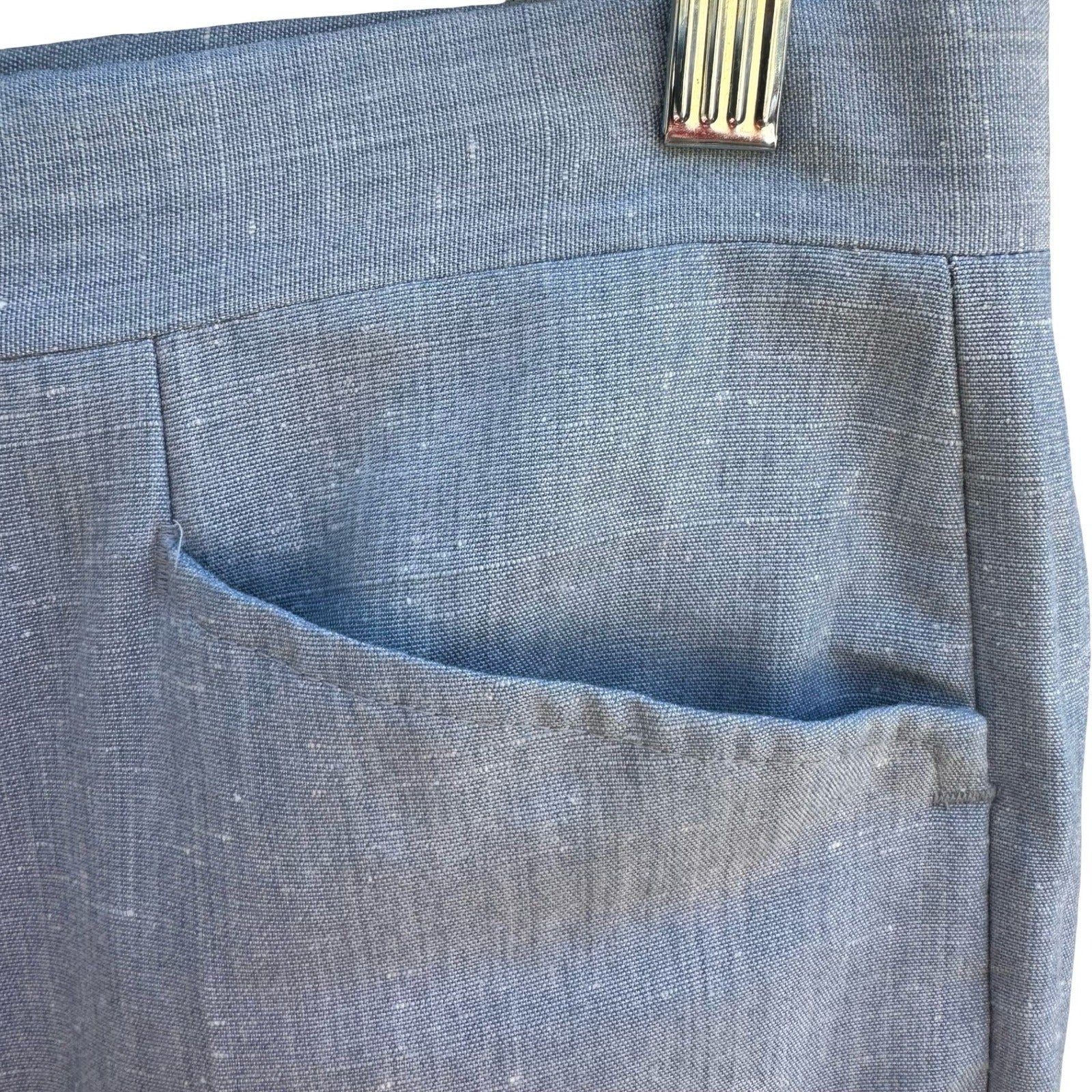 Haggar Vintage 50s 60s Blue Linen Blend Trousers Frontier Pocket Straight Leg