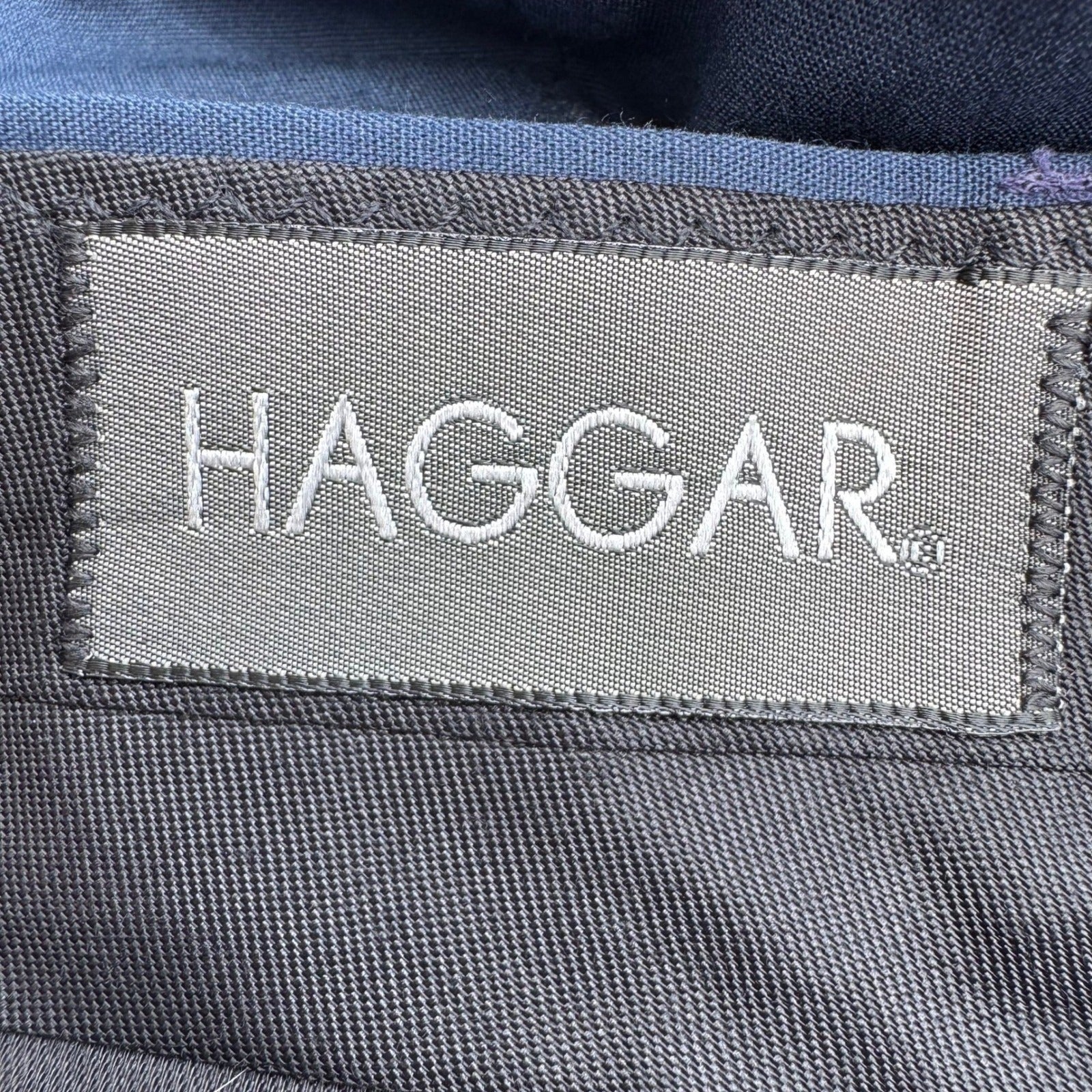 Haggar Mens Blue Cotton Suit 2 Button Blazer 42R Flat Front Pants 33x29 USA Made