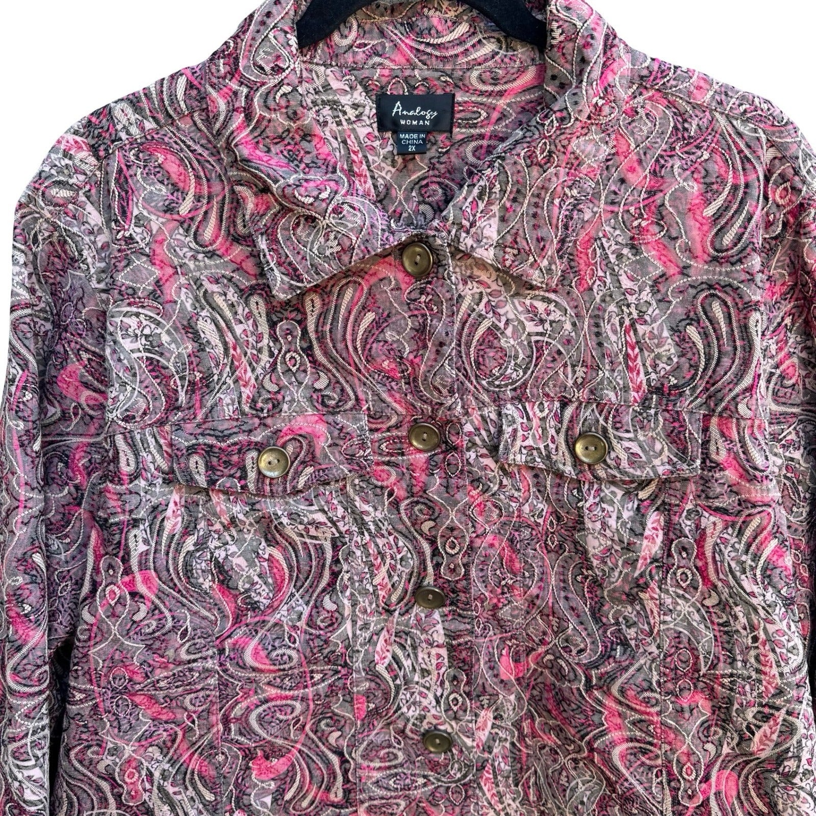 Analogy Boho Eclectic Art To Wear Maximalist Paisley Textured Denim Jacket 2X