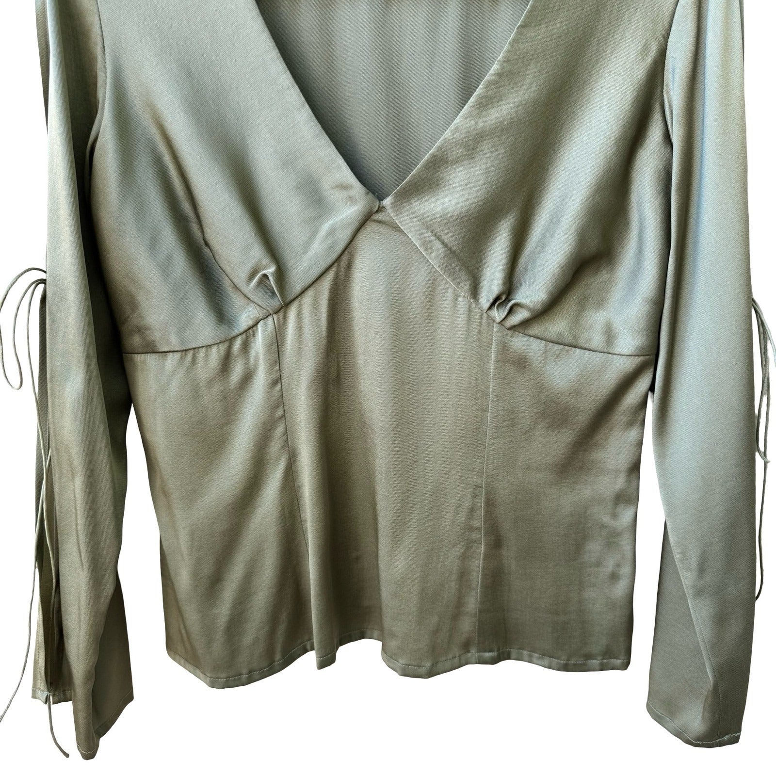 Filippa Y2K Ethereal Silk Blend Romantic Fairycore Split Sleeve Green Blouse 4