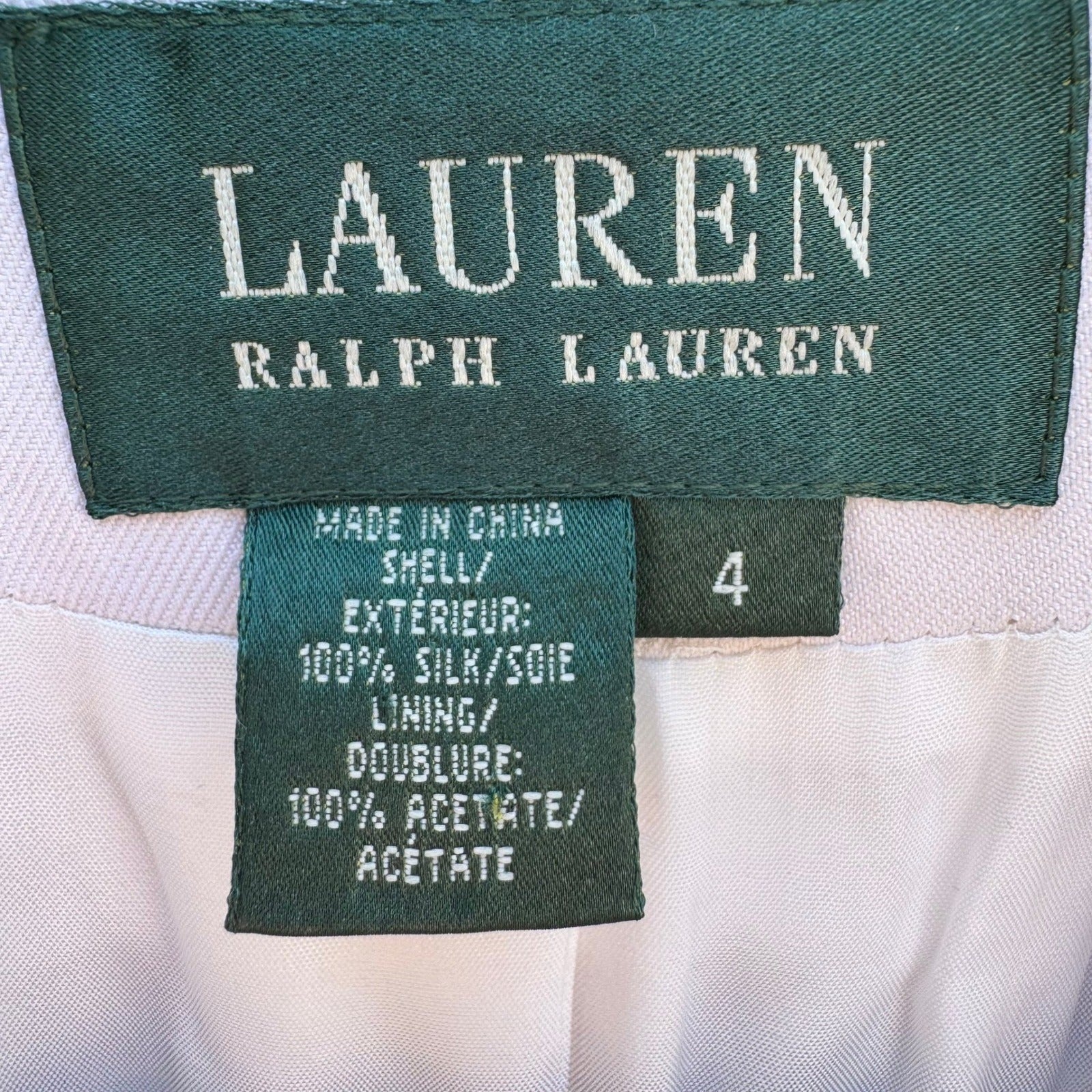 Lauren Ralph Lauren Womens 4 Luxury Silk Ivory Blazer Crest Preppy Old Money