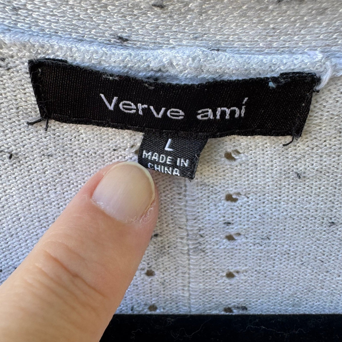 Verve Ami Minimalist Pointelle Layering Speckled Open Front Cardigan Grey L