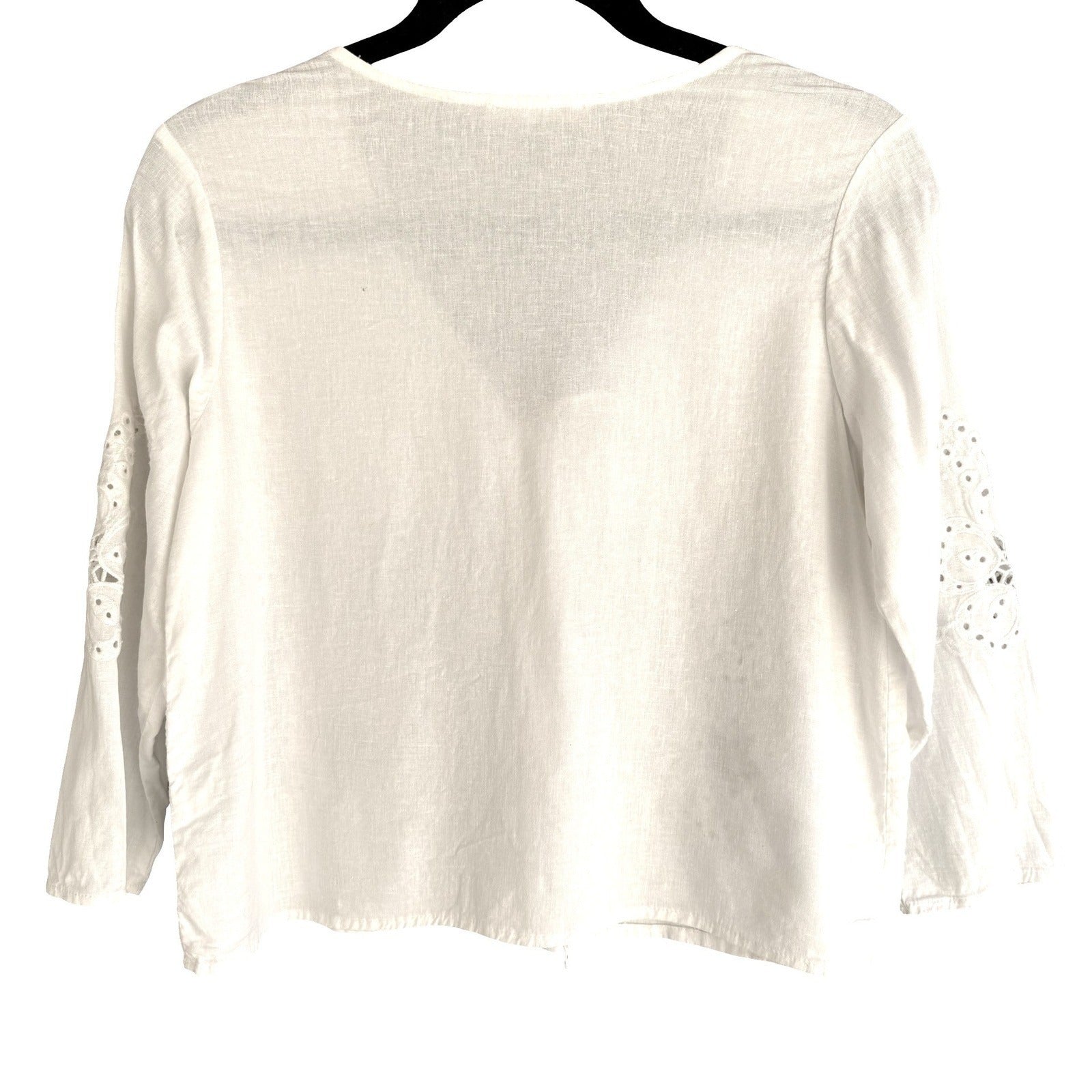 Christian Siriano Linen Eyelet Lace Up Blouse Coastal White XS Cottage Bohemian