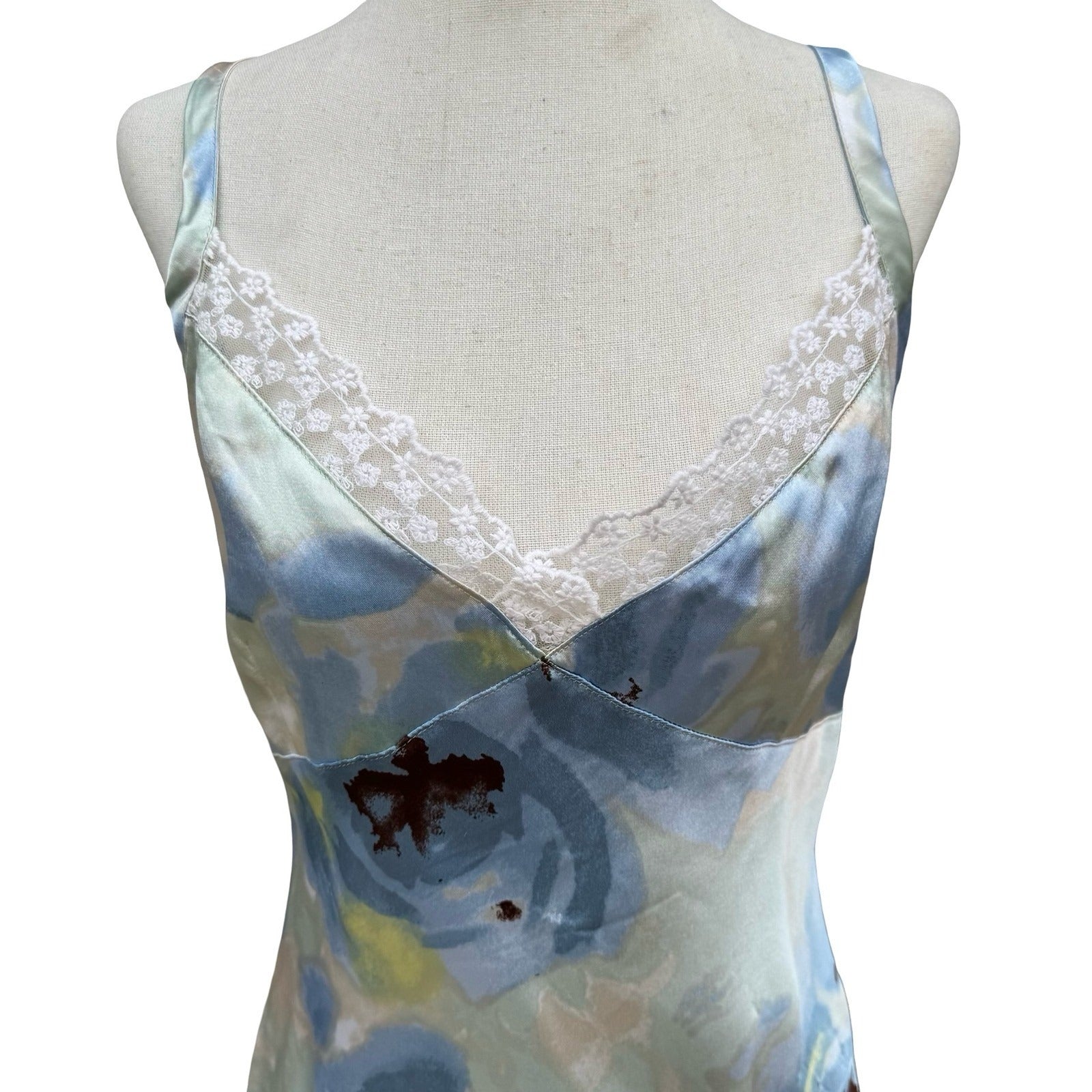 George Womens M Mint Breeze Floral Satin Lace Trim Camisole Top Coquette Fairy