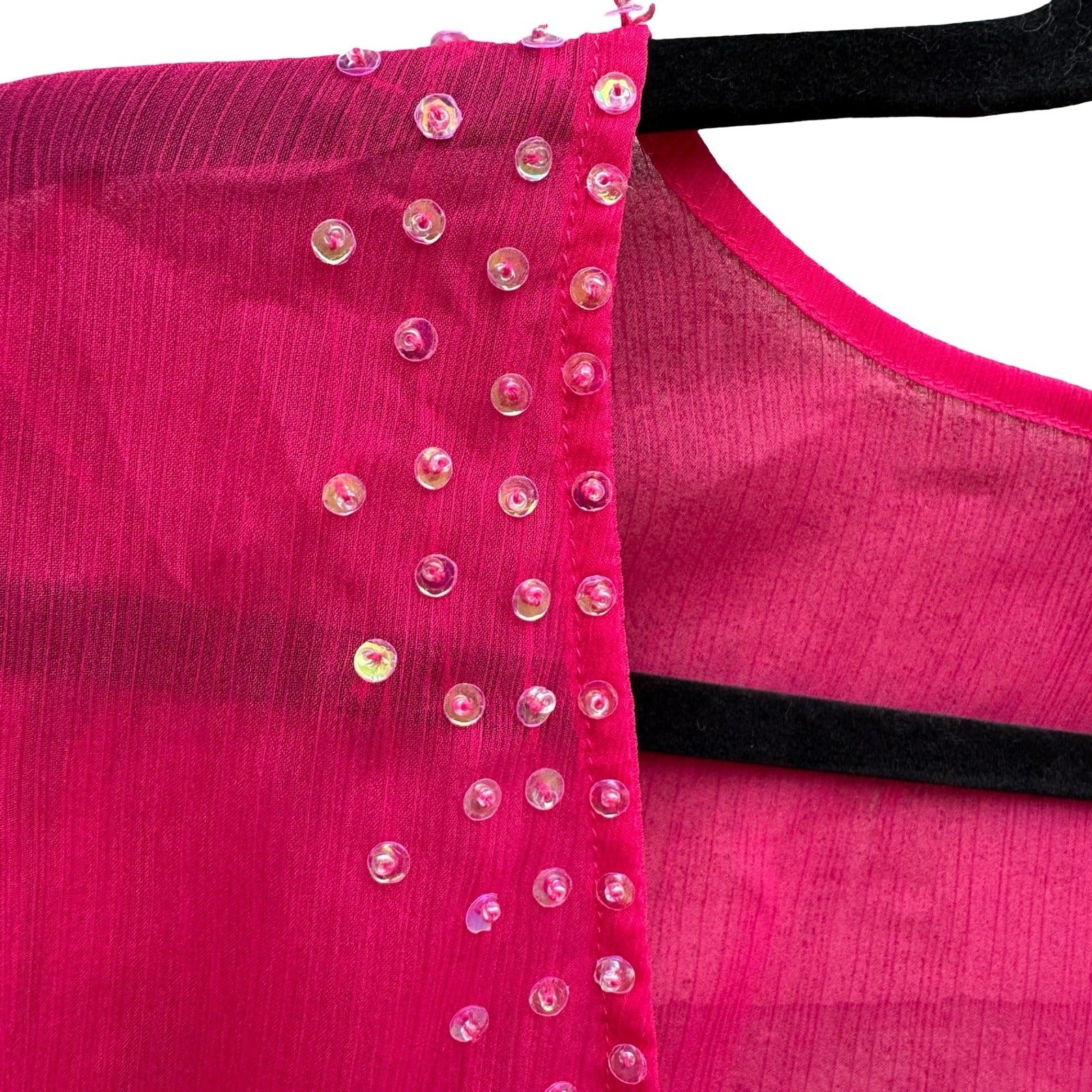 Metro 7 Y2K Womens L Pink Sequin Tie Front Sheer Cropped Shrug Bolero Glam Party