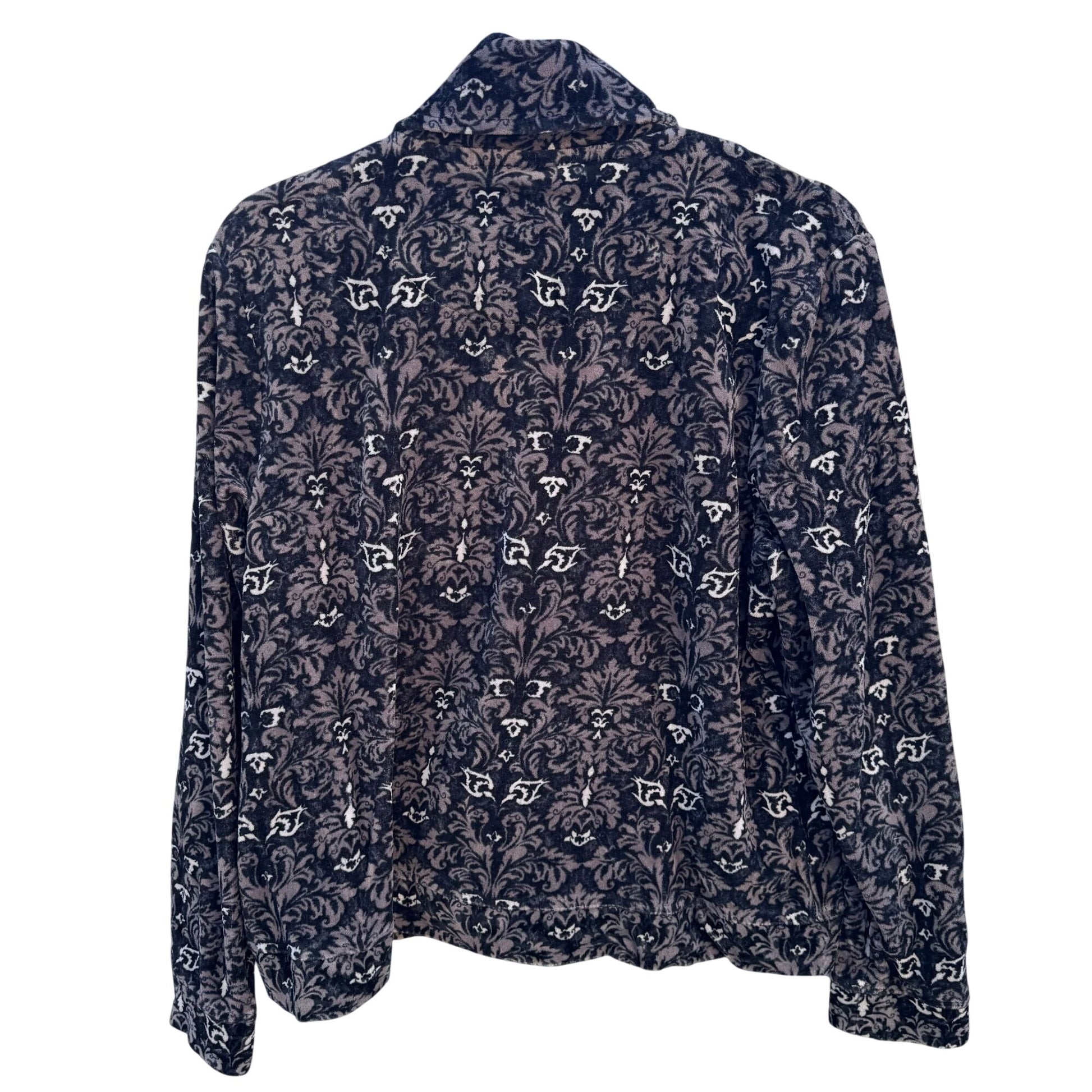 Charter Club Petite Womens Black Gray Damask Pattern Velour Zip-Up Jacket P/L