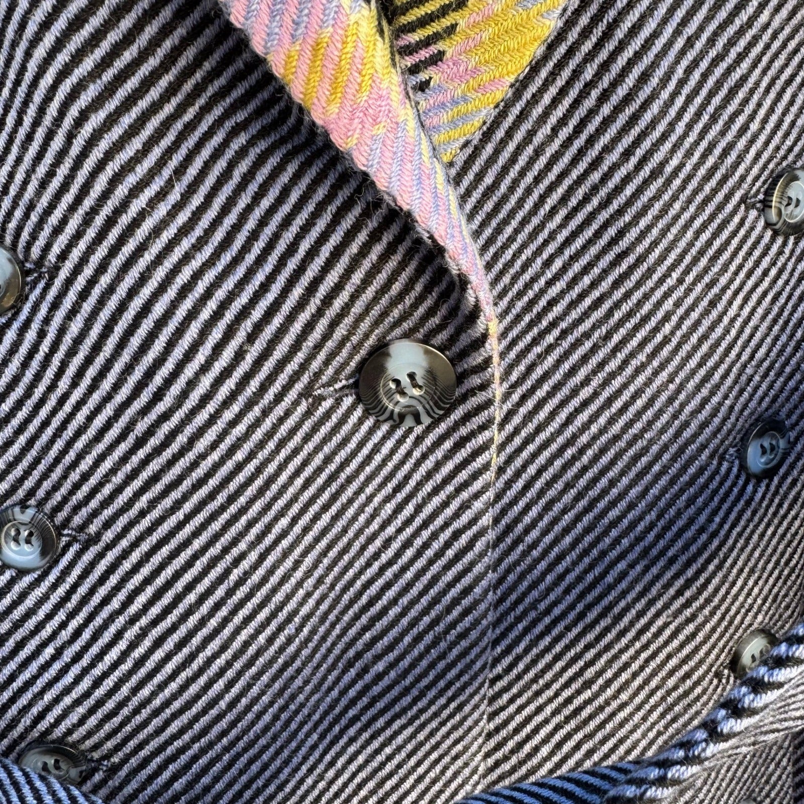Randolph Duke The Look Wool Blend Blazer Faux Fur Collar Pastel Plaid Navy 6 NEW