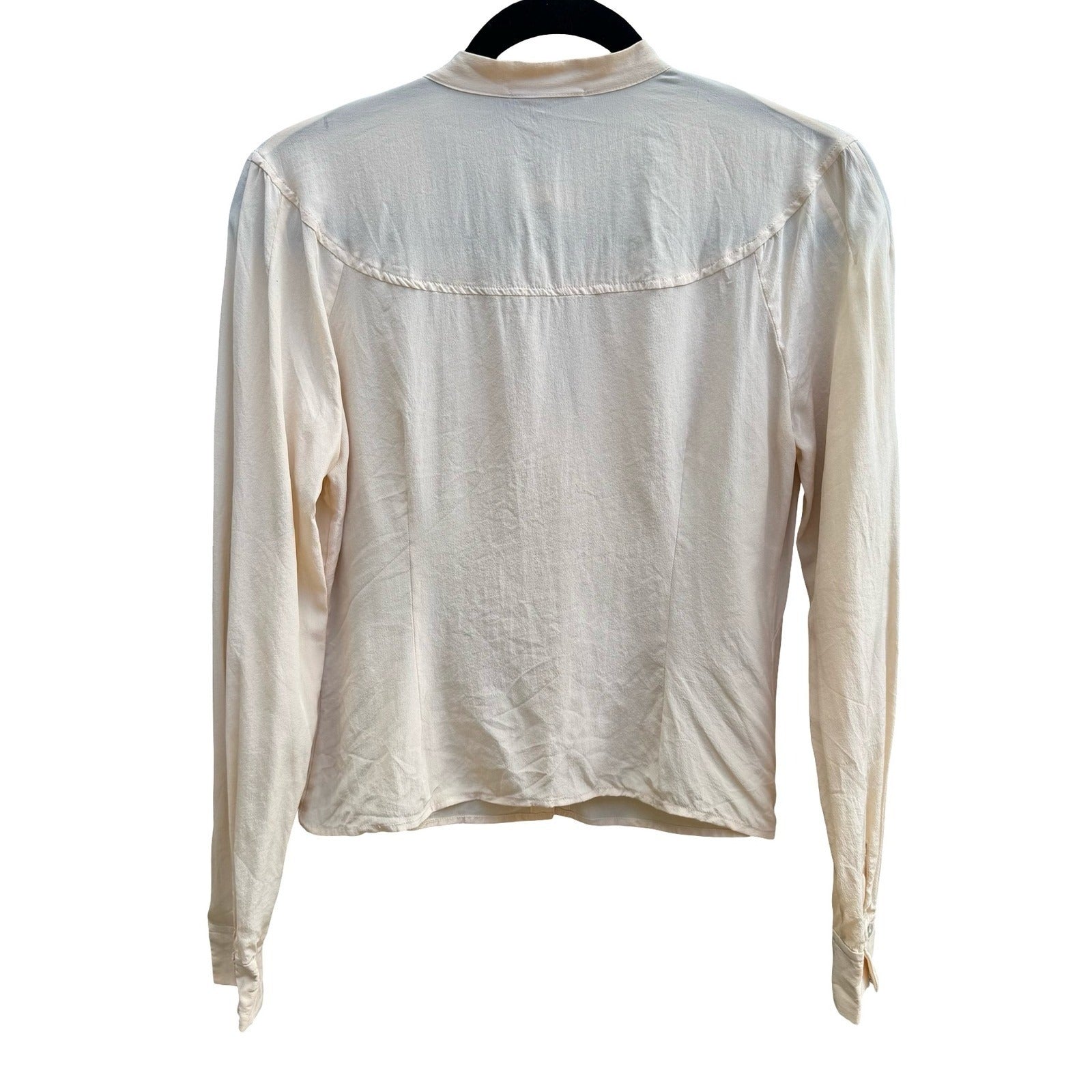 Max Studio Silk Coquette Romantic Minimalist Victorian Tie Neck Blouse Ivory S