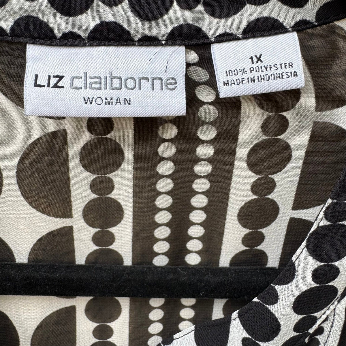 Liz Claiborne Mod Professional Geometric Dot Stripe Chiffon Blouse Black 1X