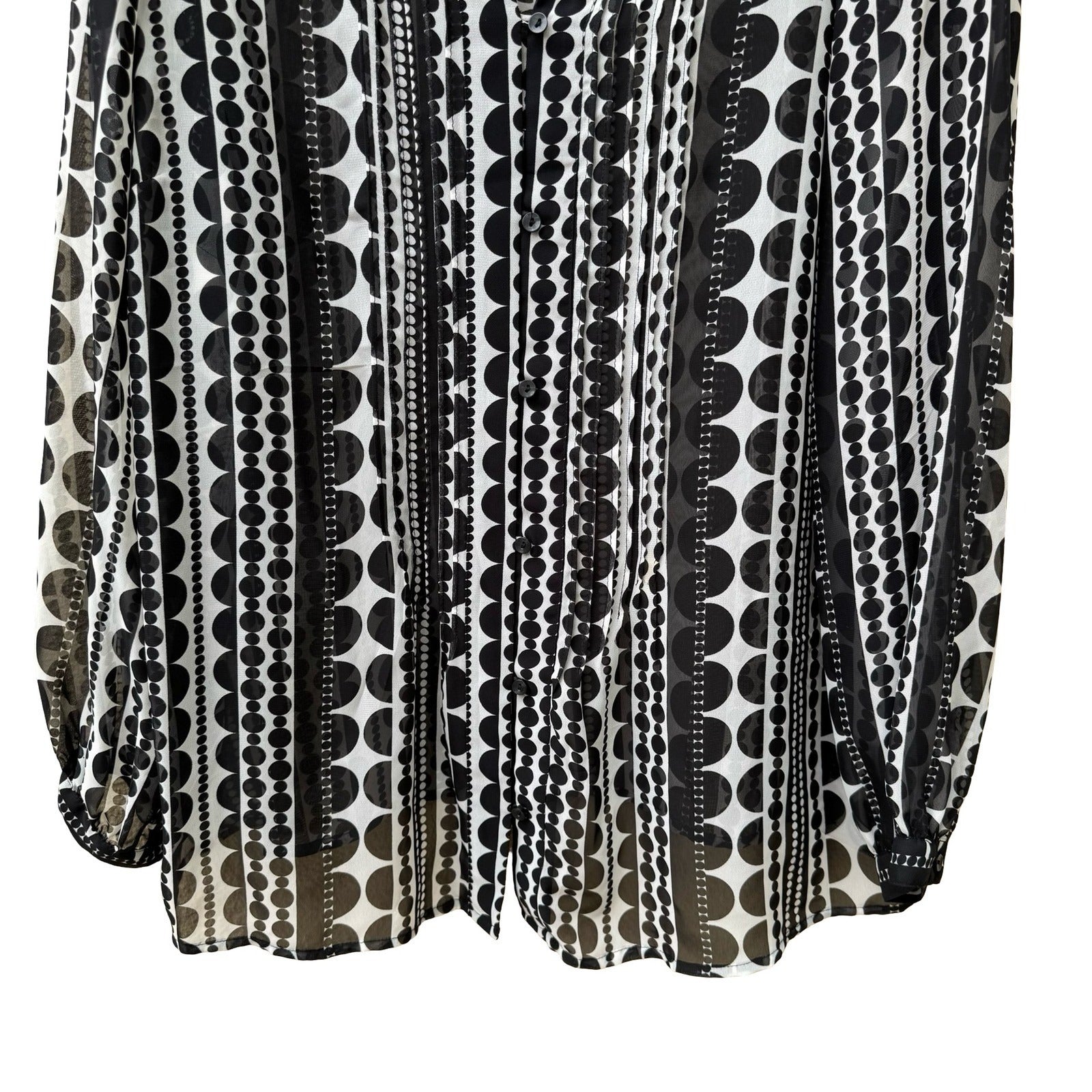 Liz Claiborne Mod Professional Geometric Dot Stripe Chiffon Blouse Black 1X