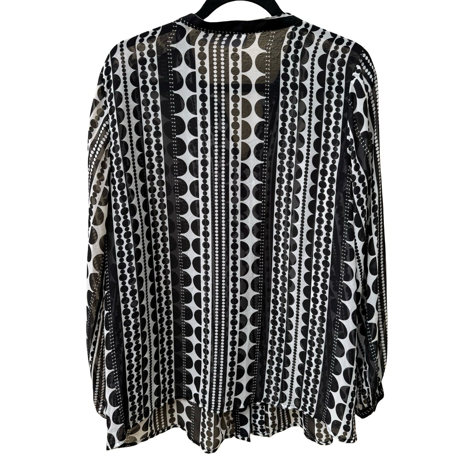 Liz Claiborne Mod Professional Geometric Dot Stripe Chiffon Blouse Black 1X