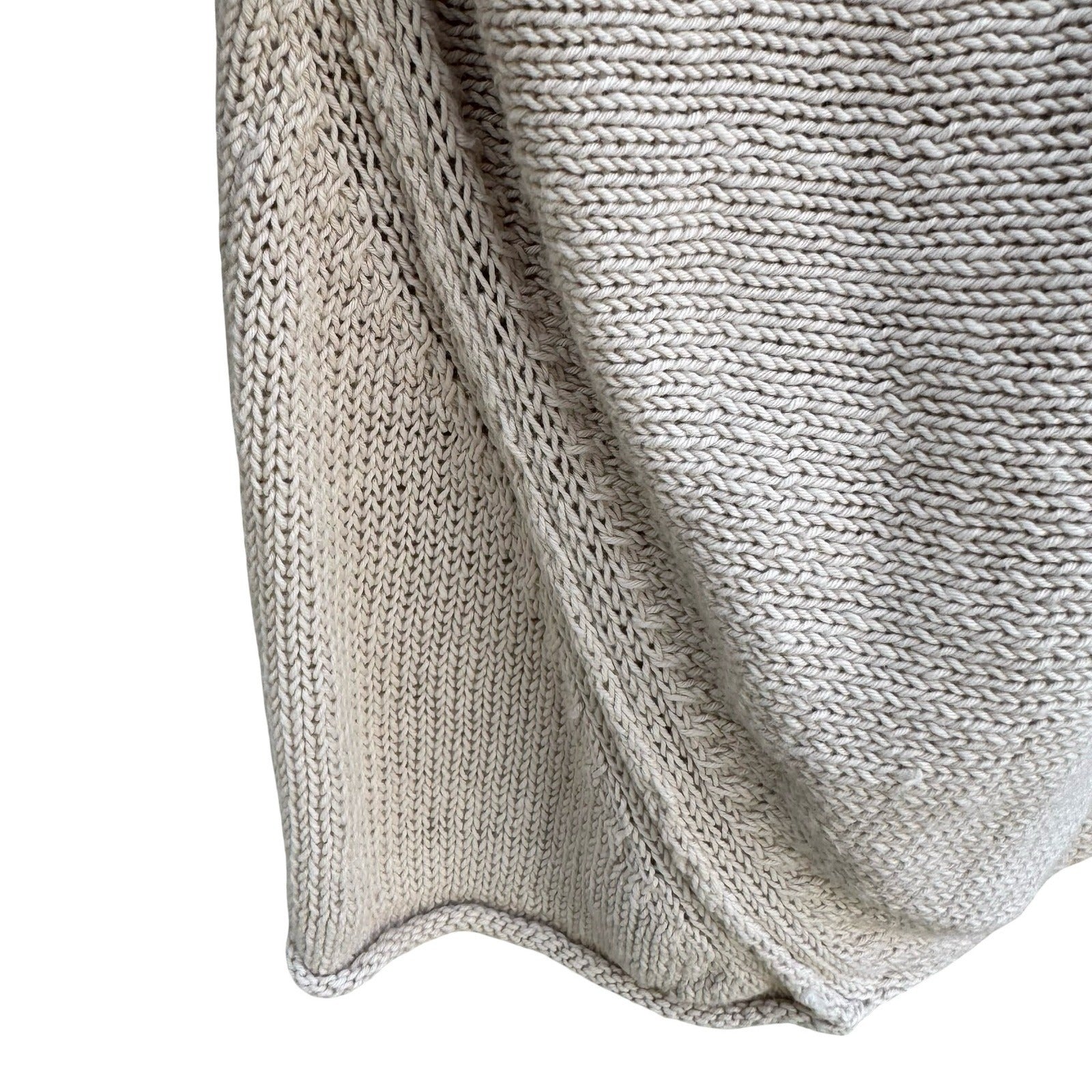 J Jill Linen Cotton Knit Cardigan Sweater Large Oatmeal 3/4 Sleeve 1-Button
