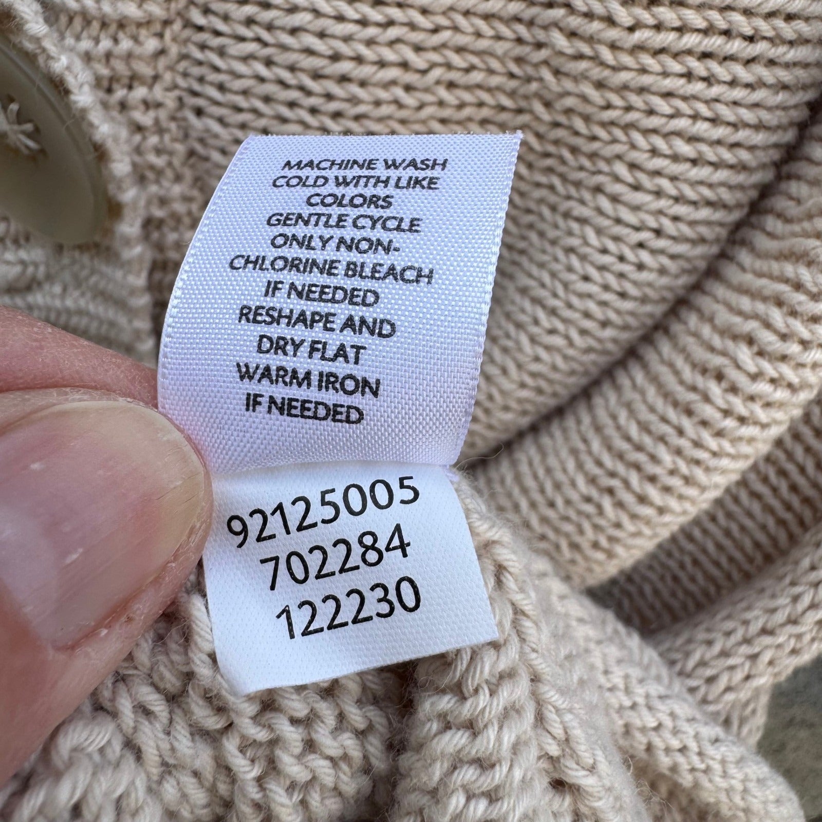 J Jill Linen Cotton Knit Cardigan Sweater Large Oatmeal 3/4 Sleeve 1-Button