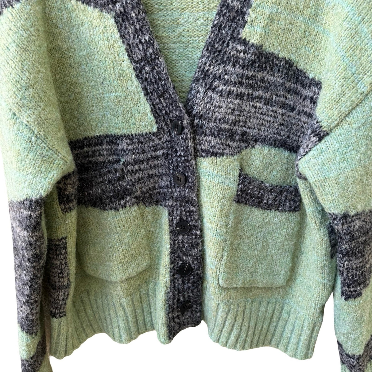 Cider Indie Colorblock Oversized Wool Blend Knit Boho Cardigan Sweater Green M
