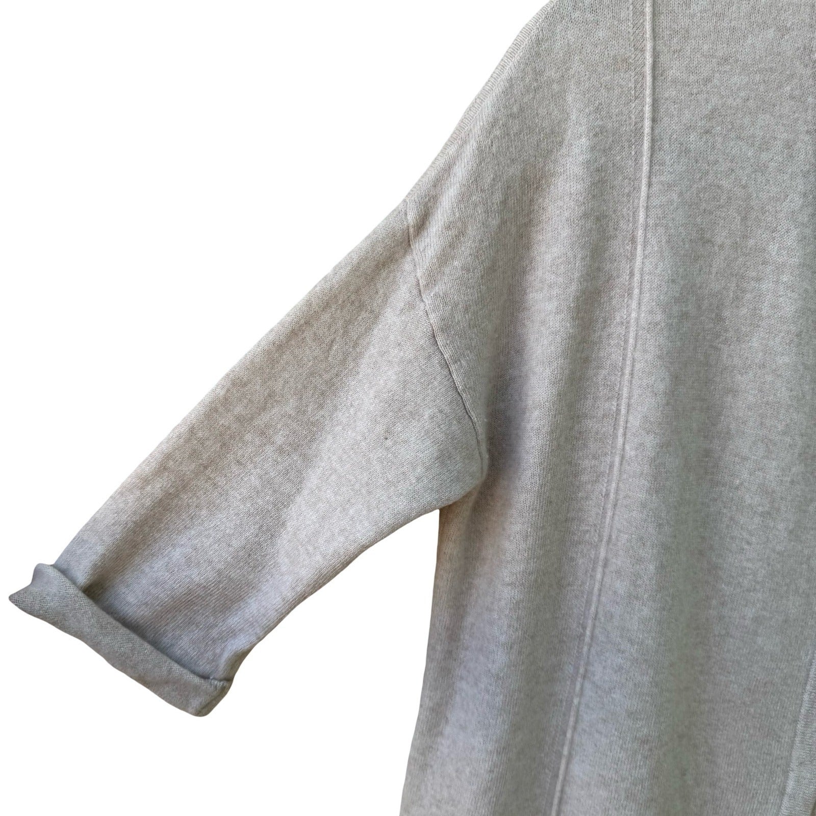 Poetry 100% Cashmere Quiet Luxury Oatmeal Collared 3/4 Sleeve Cardigan Sweater 4