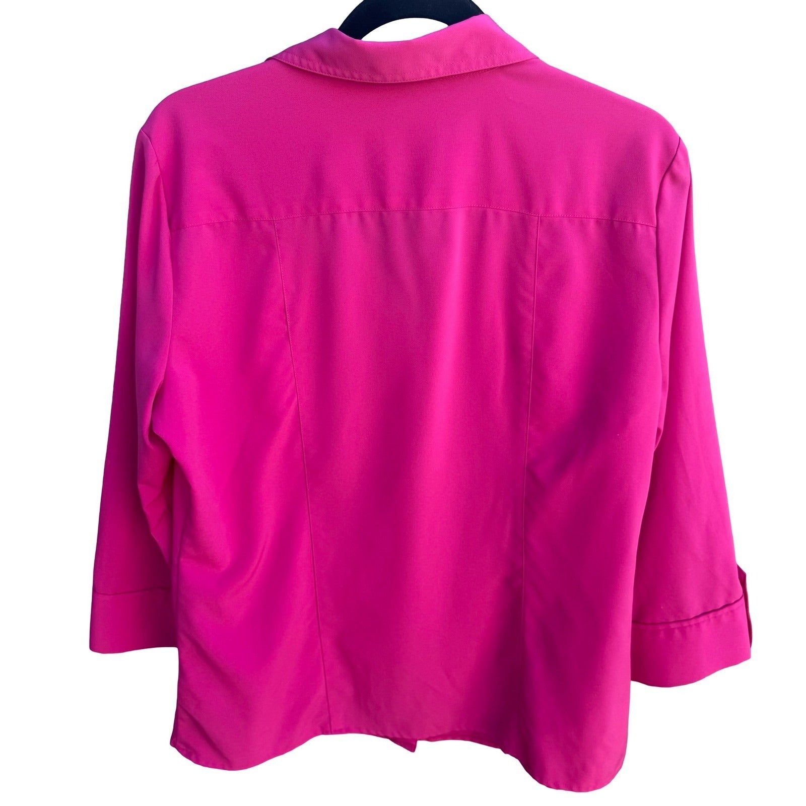 Clichy Womens Large Fuchsia Pink 3/4 Sleeve Button Up Blouse Barbie Stretch Top