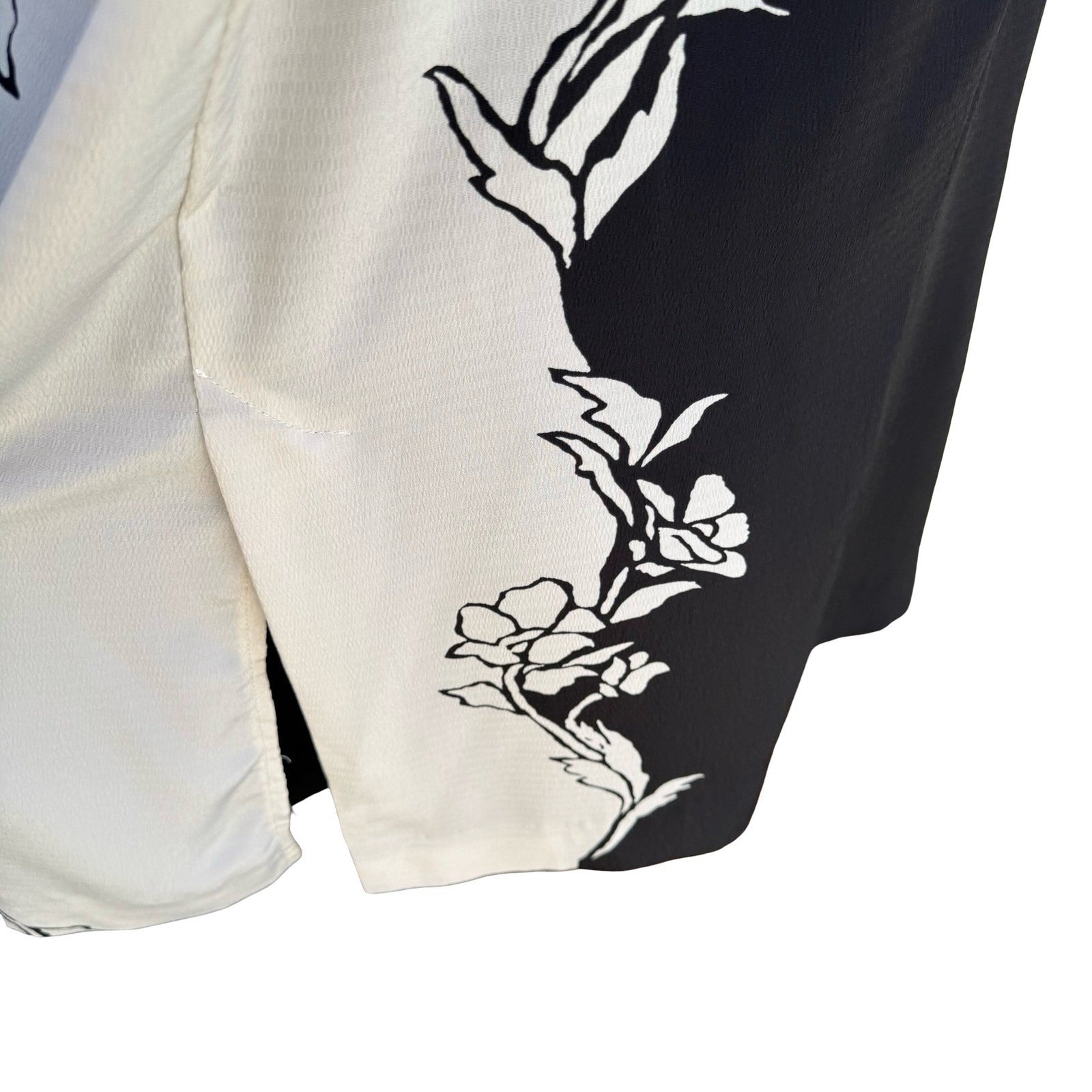 Raza New York Black White Floral Graphic Maxi Dress Duster Housecoat Crepe Sze M