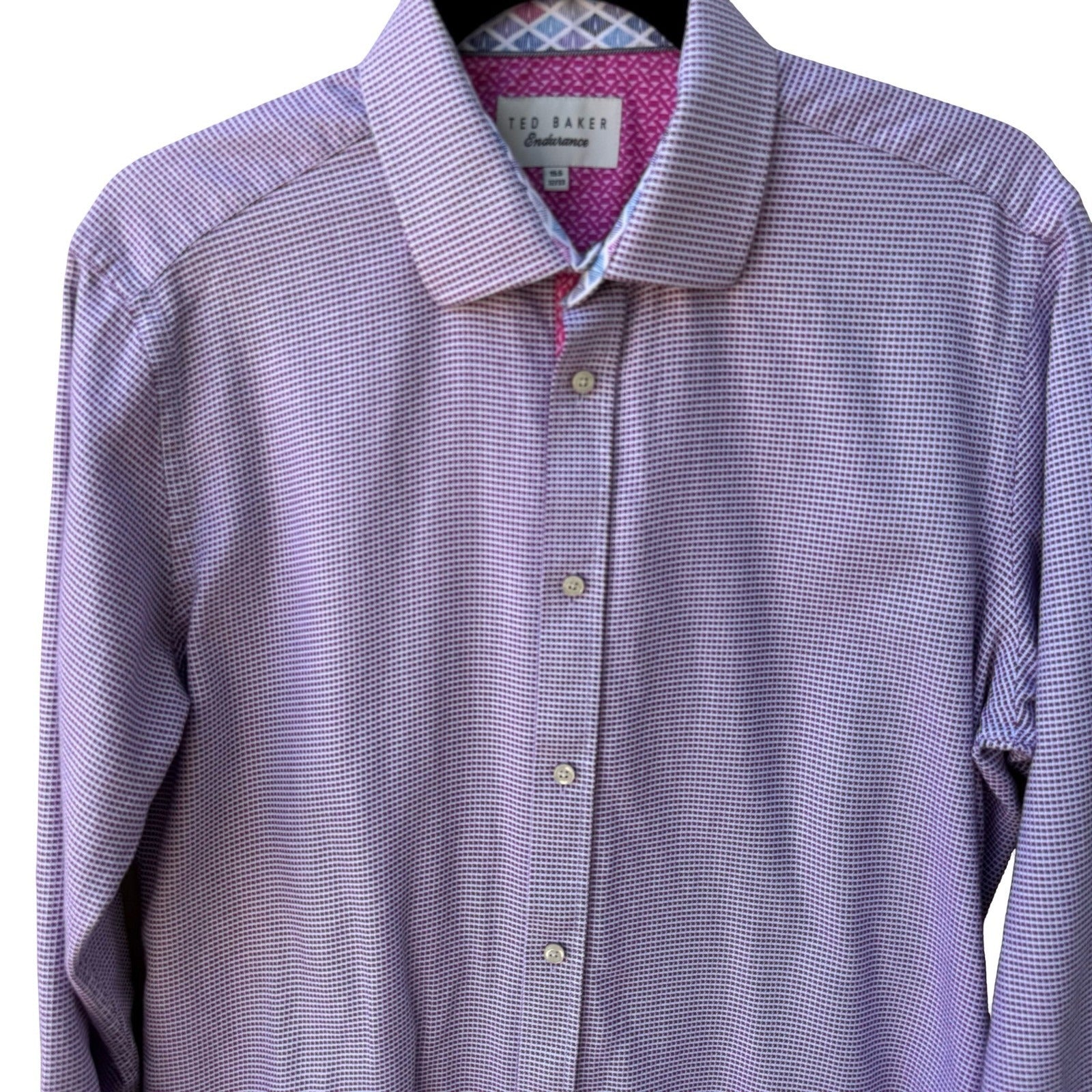 Ted Baker Endurance Preppy Micro Check Dress Shirt Purple Tailored Dandy Mens M