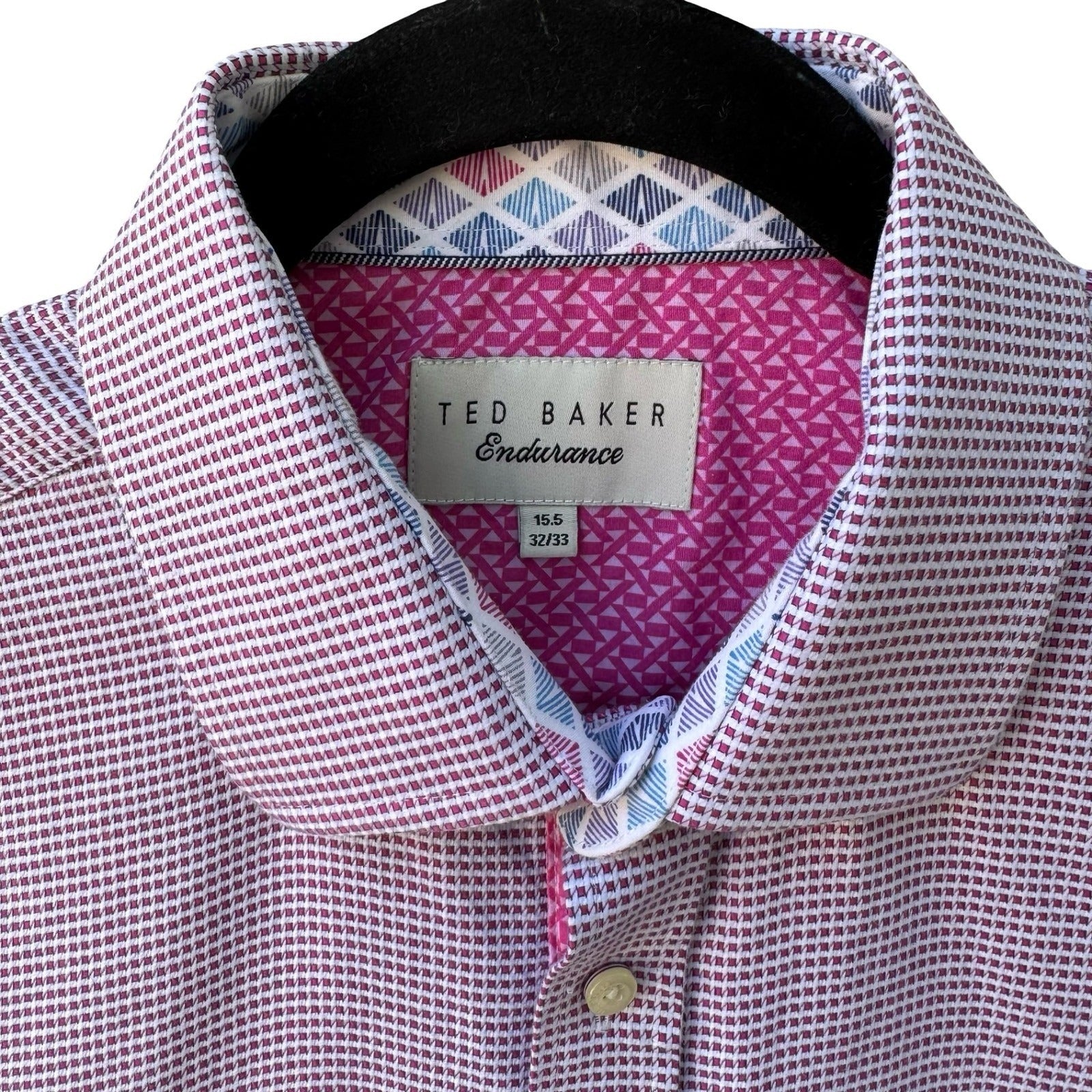 Ted Baker Endurance Preppy Micro Check Dress Shirt Purple Tailored Dandy Mens M