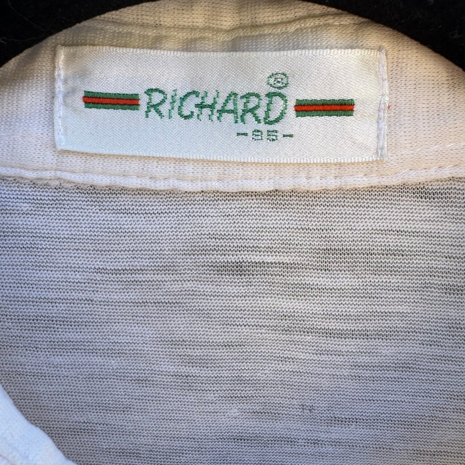 Richard Vintage 80s White Slub Knit Polo Shirt Preppy Embroidered Tennis Mens M