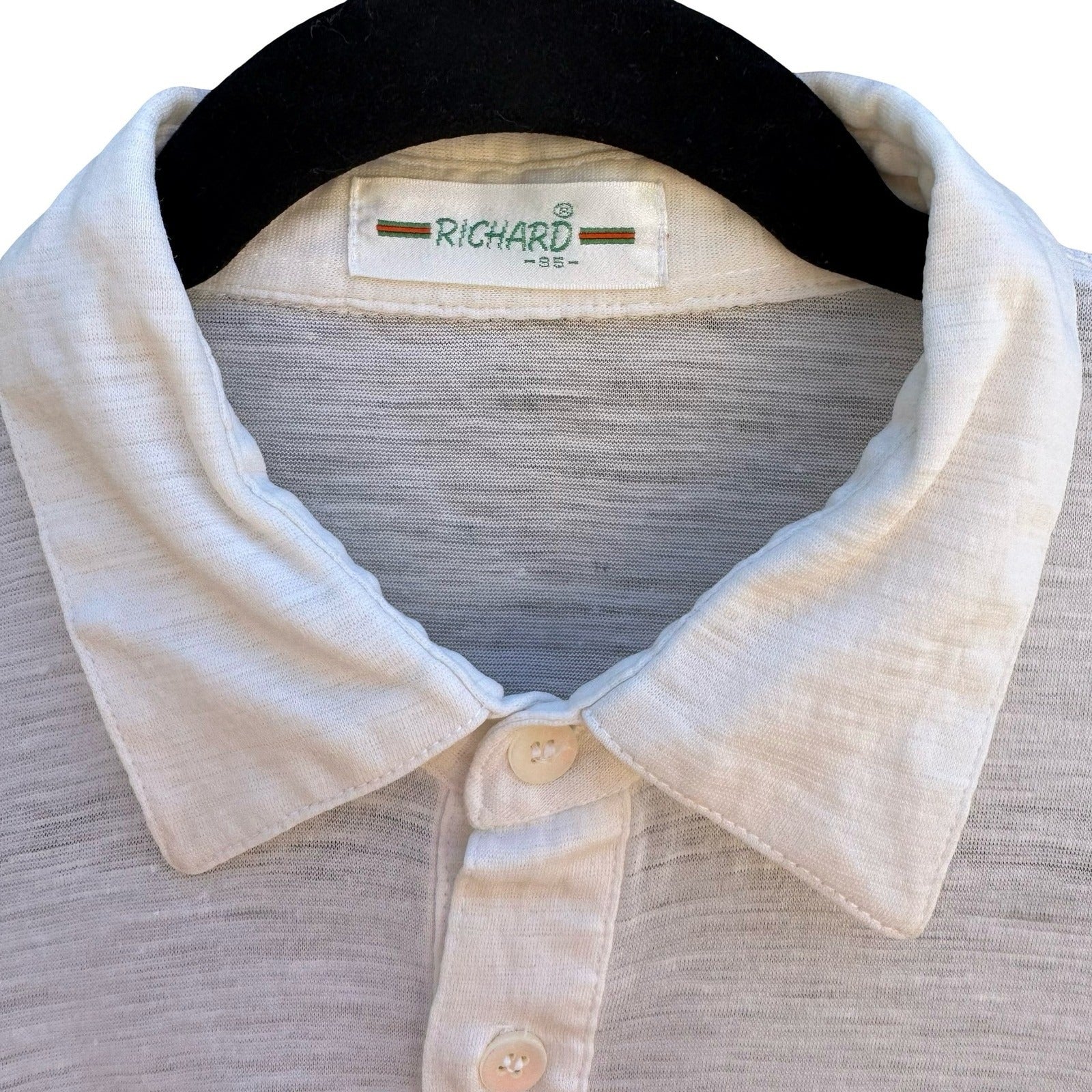 Richard Vintage 80s White Slub Knit Polo Shirt Preppy Embroidered Tennis Mens M