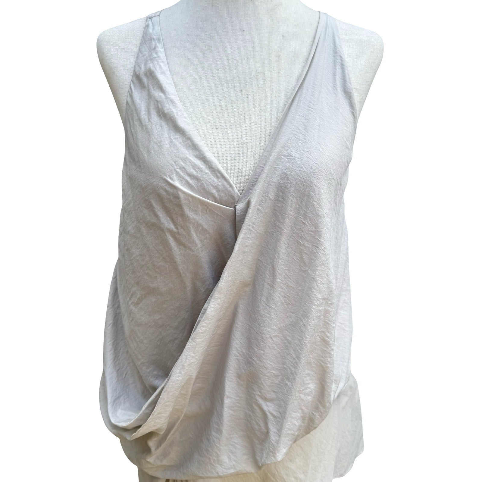 Helmut Lang Avant Garde Minimalist Draped Wrap Sleeveless Asymmetric Top Grey S