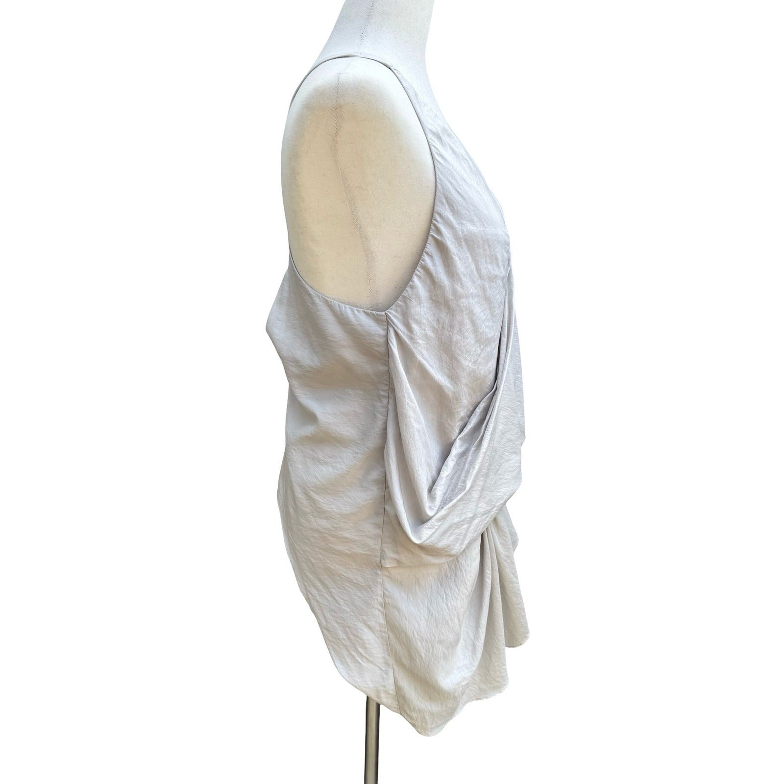 Helmut Lang Avant Garde Minimalist Draped Wrap Sleeveless Asymmetric Top Grey S