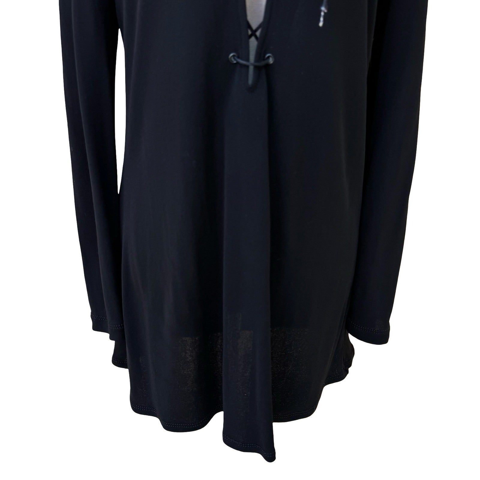 BCBG Max Azria Y2K Goth Whismigoth Black Lace Up Witchy Grunge Minimalist Shirt