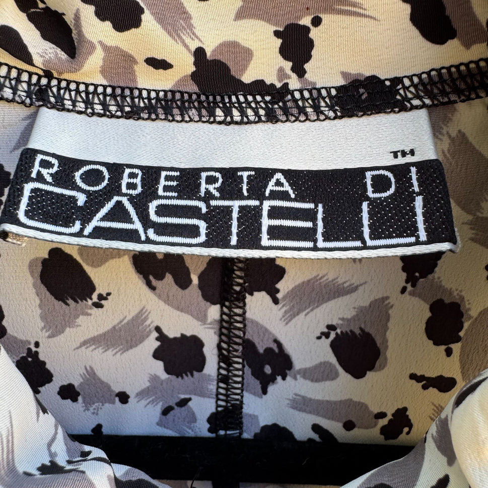 Roberta Di Castelli Vintage Womens Button-Up Black Gray Abstract Print Blouse 3X