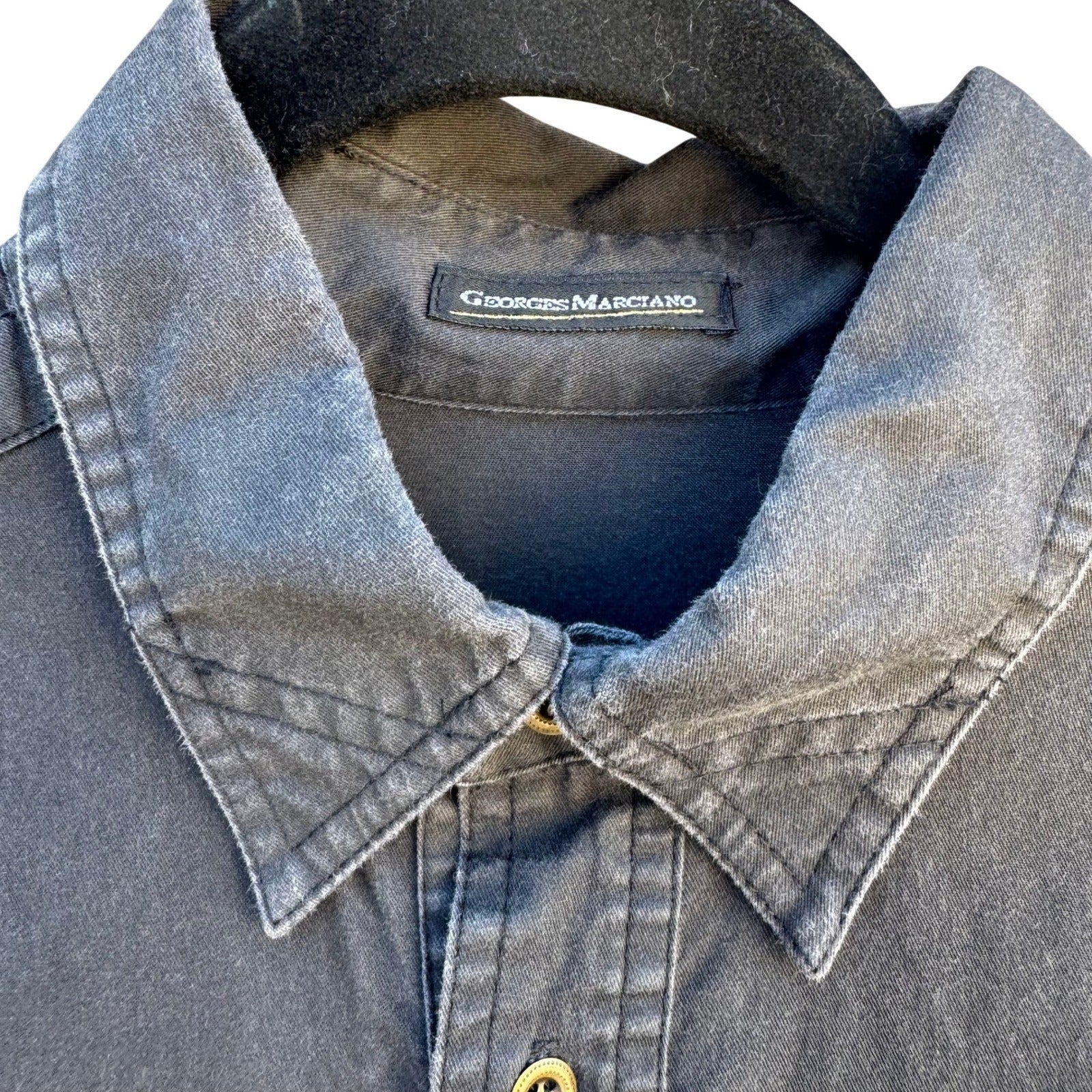 Georges Marciano Vintage Mens M Charcoal Long Sleeve Button Down Utility Shirt