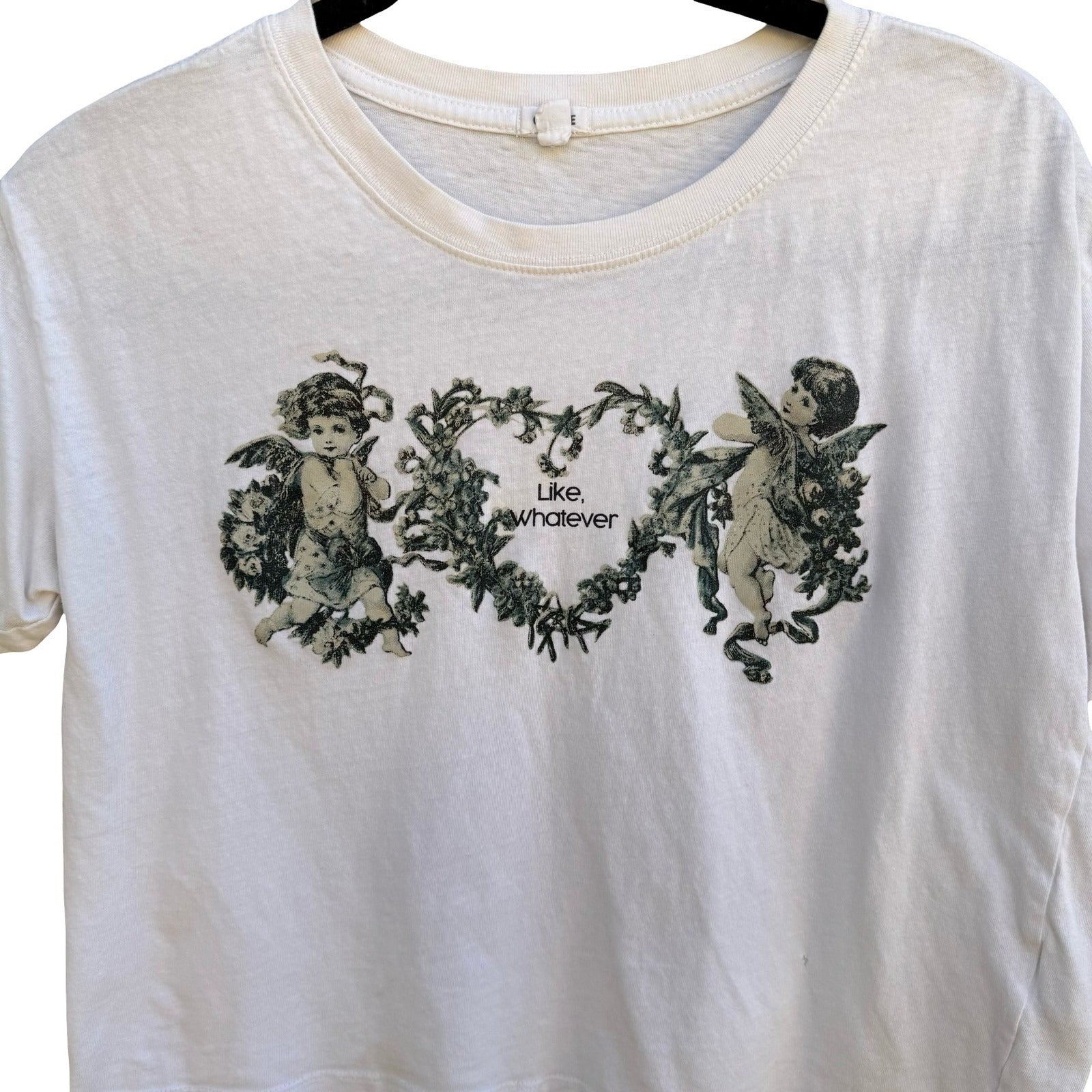 Garage Y2K Like Whatever Cherub Heart Graphic Cropped Shirt Coquette Dollette M