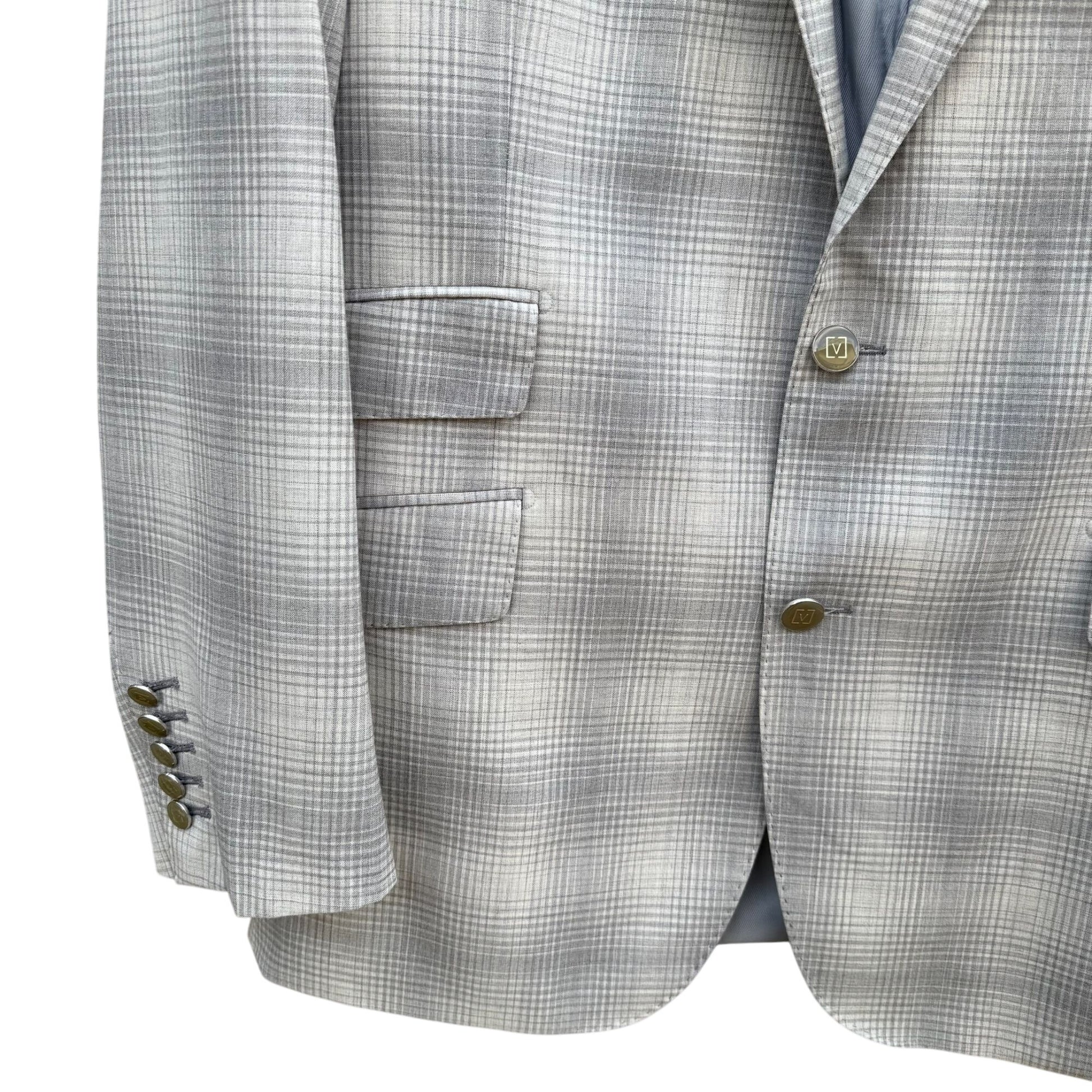 Sergio Valentino Firenze Italian Super 150s Wool Mens 3-Piece Gray Plaid Suit