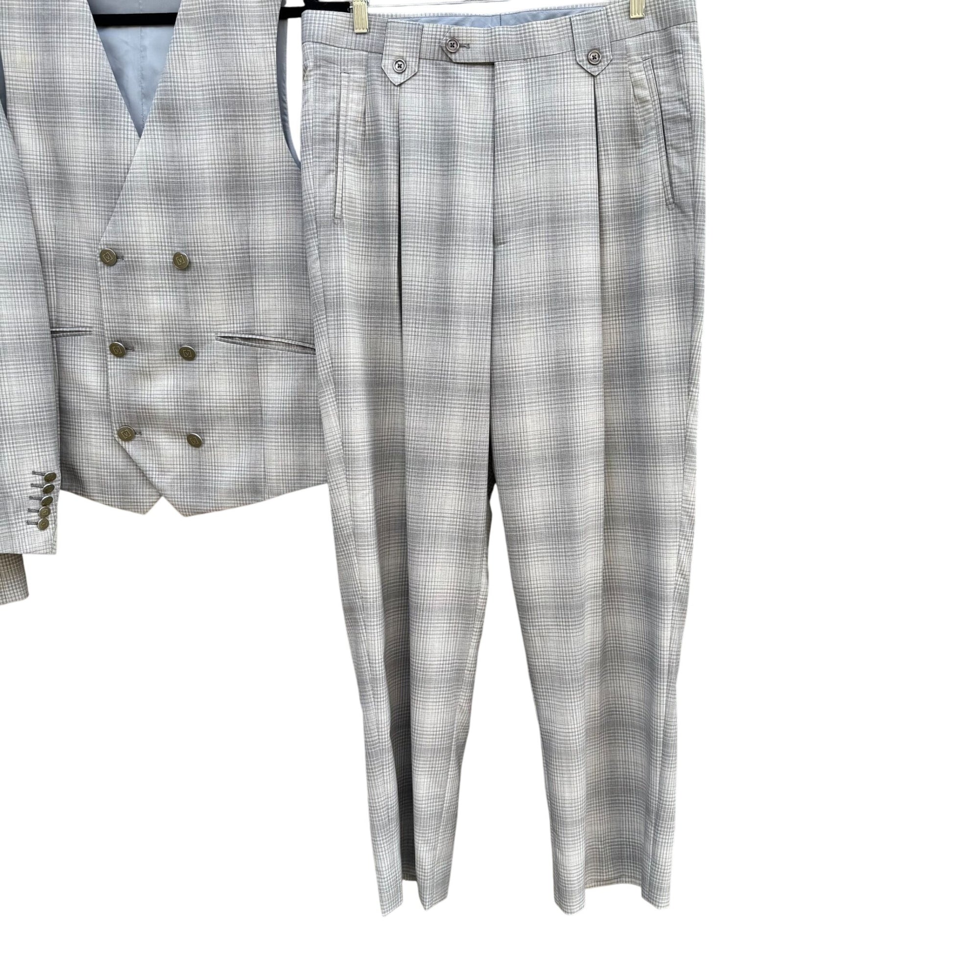 Sergio Valentino Firenze Italian Super 150s Wool Mens 3-Piece Gray Plaid Suit