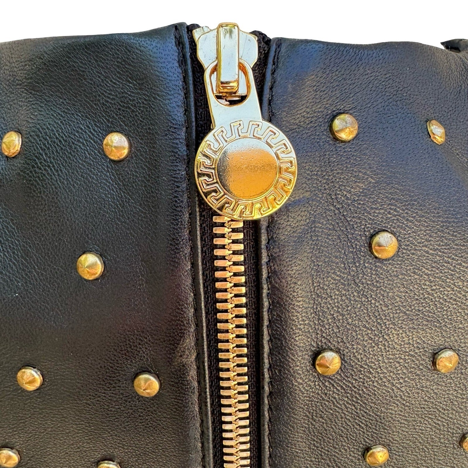 Versace for H&M Black Leather Studded Sleeveless Dress Gold Studs 6 2011 Collab