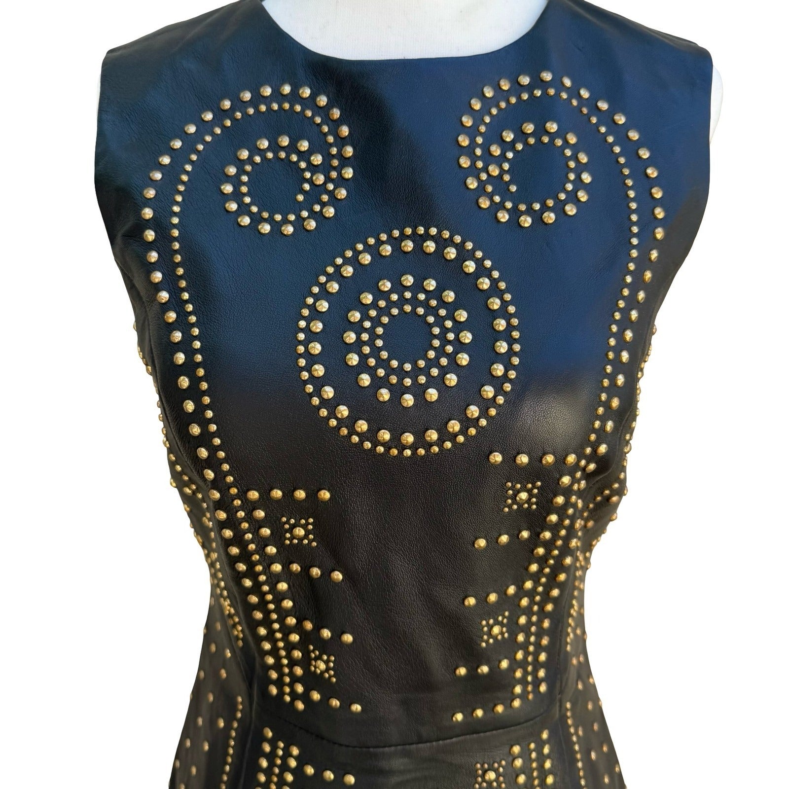 Versace for H&M Black Leather Studded Sleeveless Dress Gold Studs 6 2011 Collab