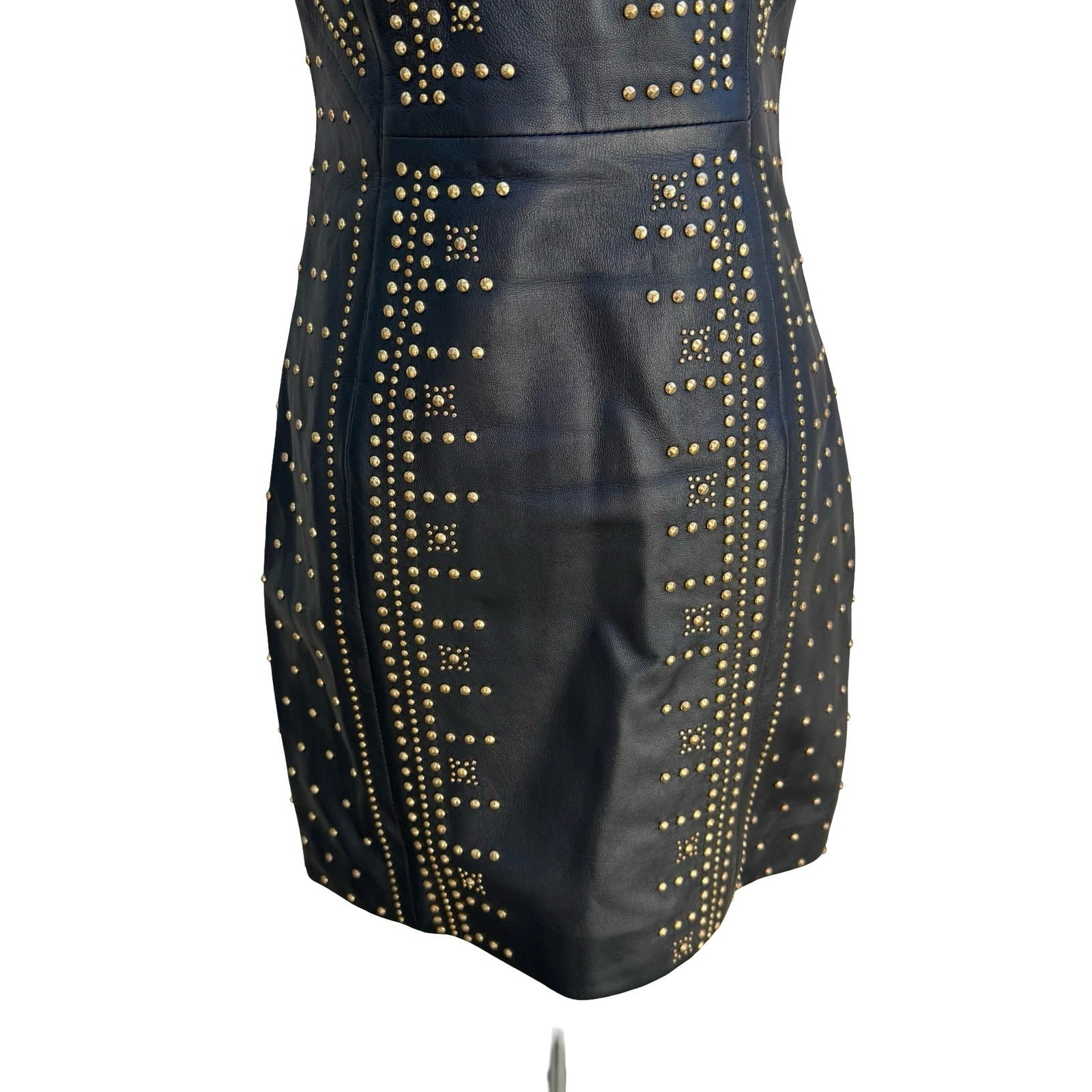 Versace for H&M Black Leather Studded Sleeveless Dress Gold Studs 6 2011 Collab