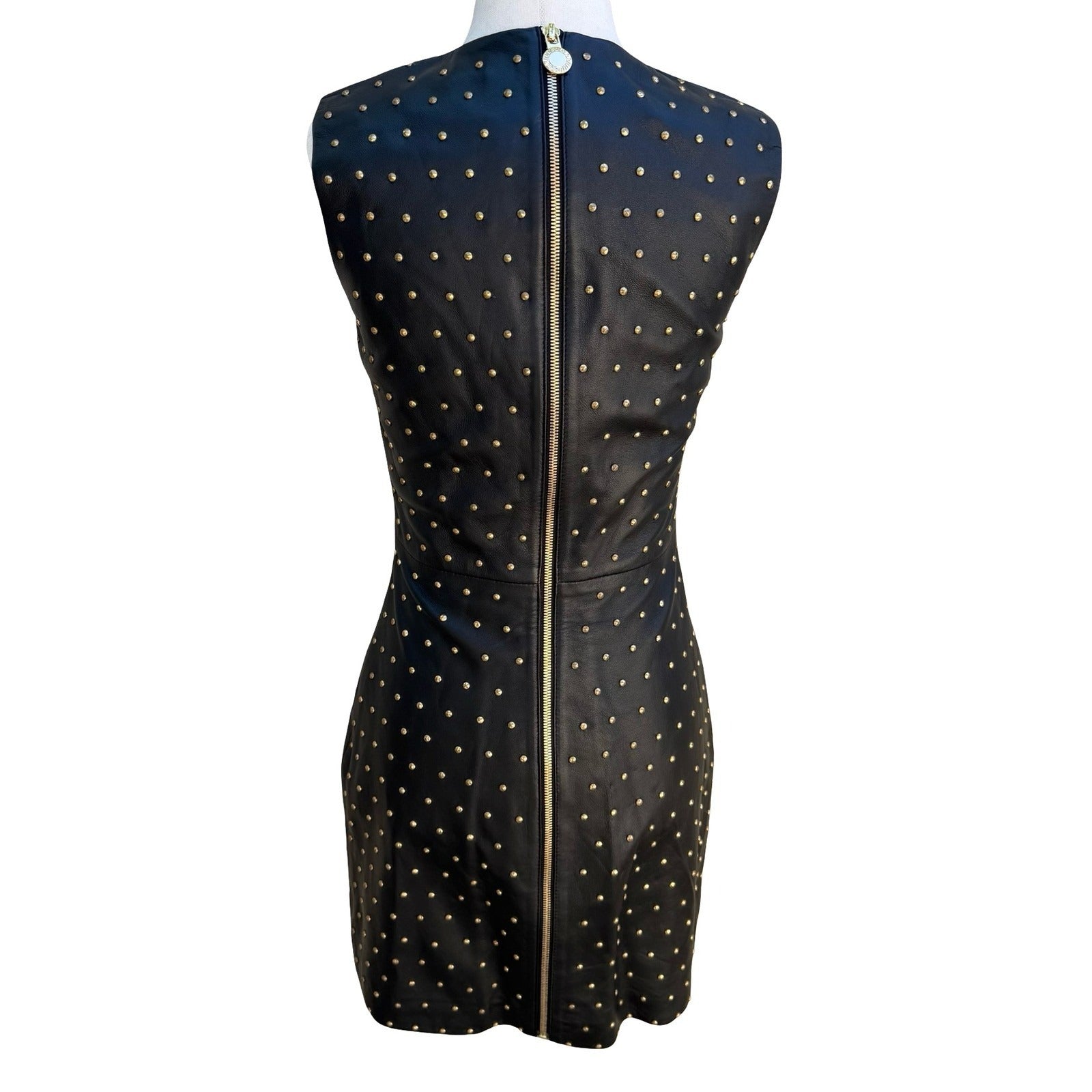 Versace for H&M Black Leather Studded Sleeveless Dress Gold Studs 6 2011 Collab