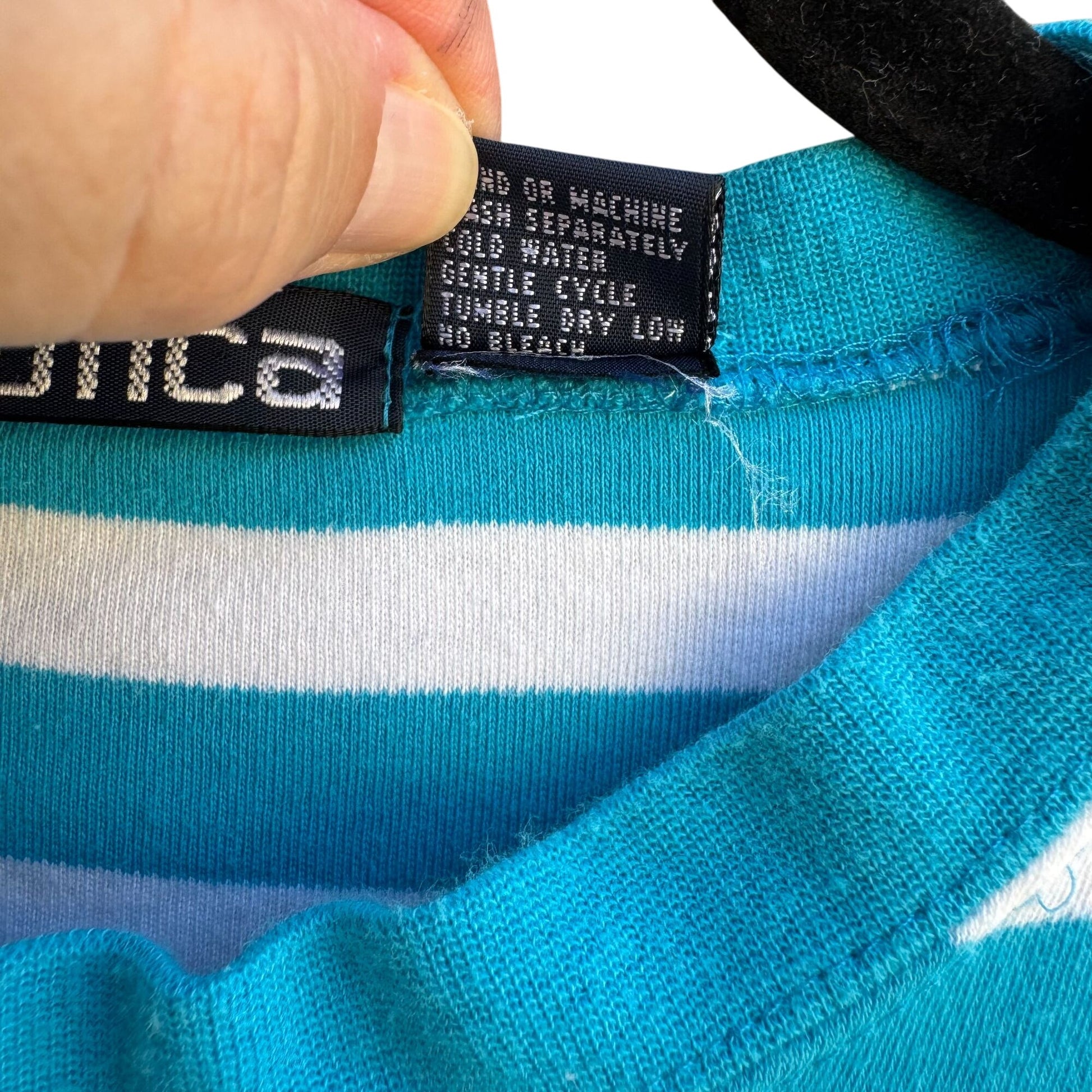 Nautica Vintage 80s Yacht Oversized White Teal Striped Preppy Cardigan Shirt L