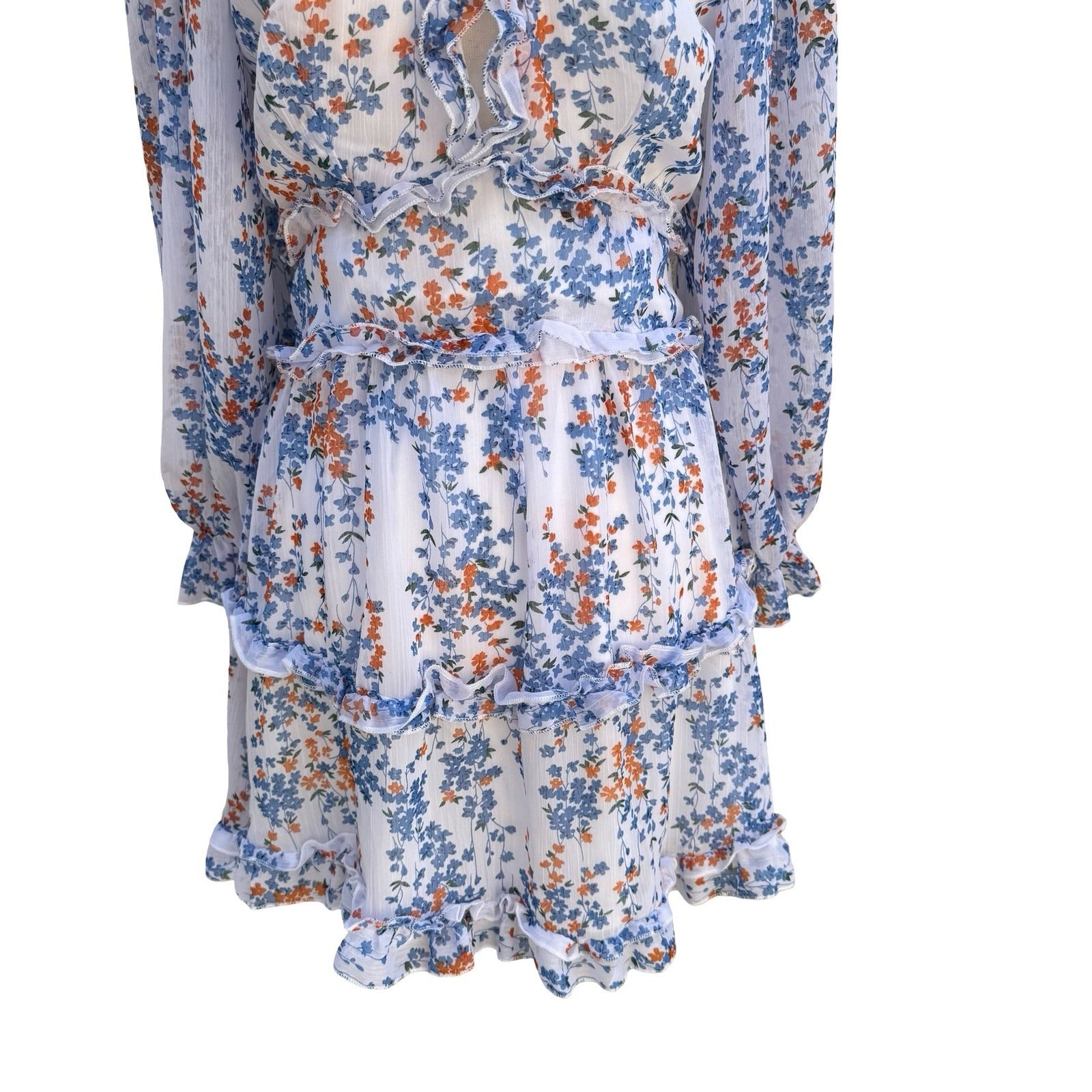 Chicwish Floral Ruffle Open Back Mini Dress S Boho Cottage Garden Party Festival