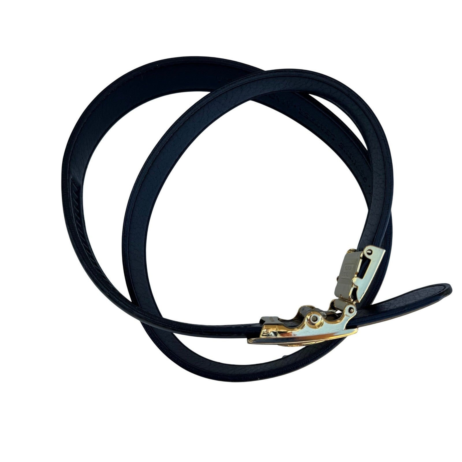 Flex Black Genuine Leather Belt Gold Button Lever Buckle Made in USA Pat 097596