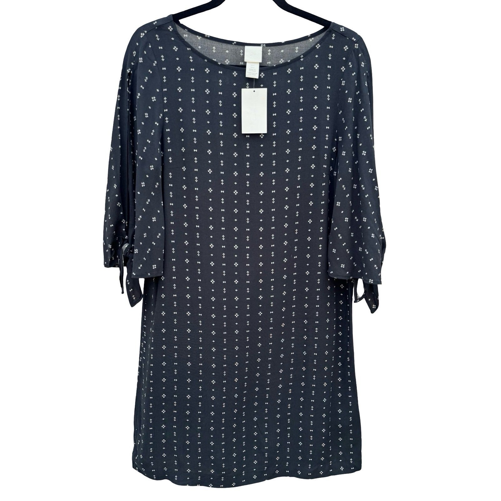 HM Navy Blue Geometric Diamond Split Sleeve Tie Cuff Shift Dress US 4 NEW