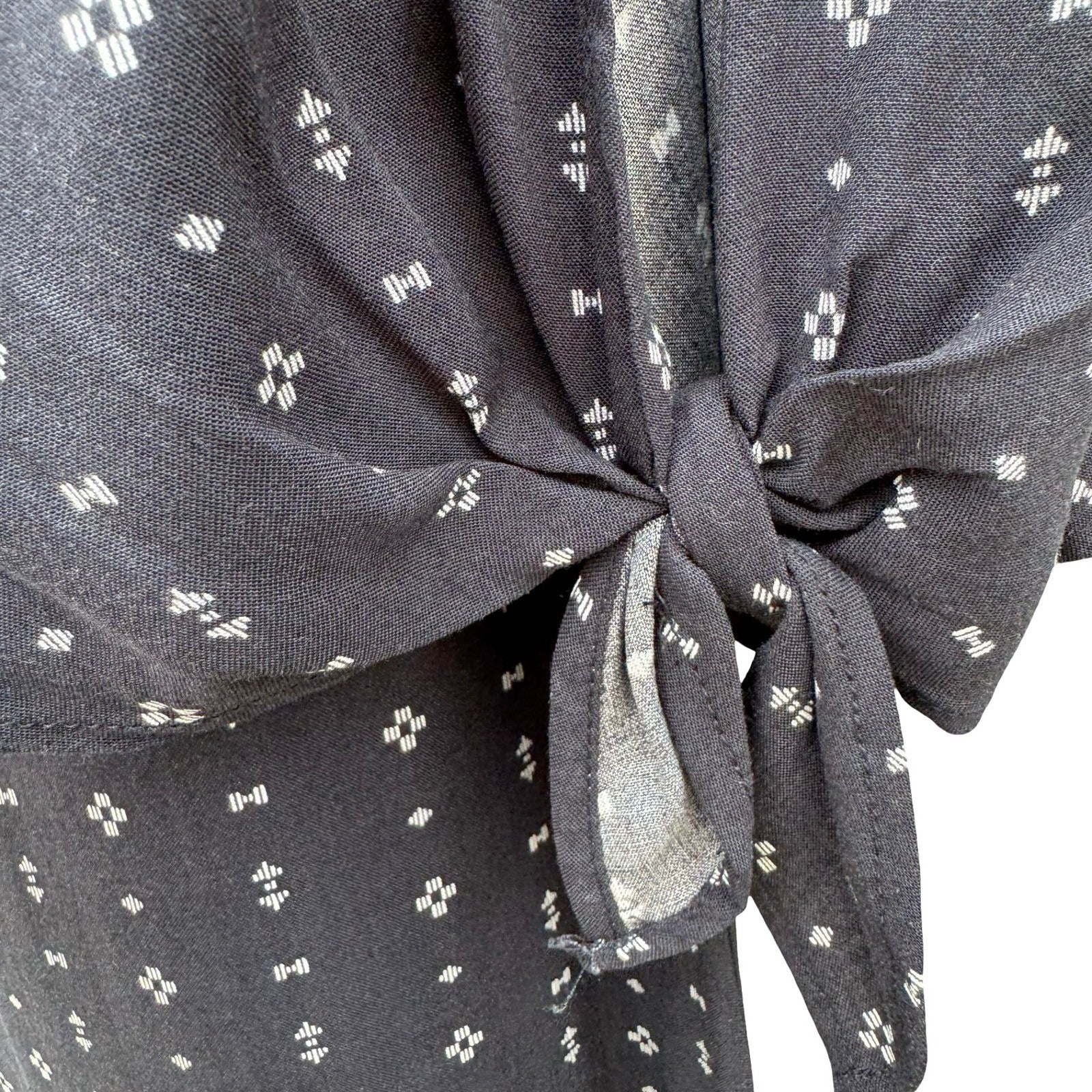 HM Navy Blue Geometric Diamond Split Sleeve Tie Cuff Shift Dress US 4 NEW
